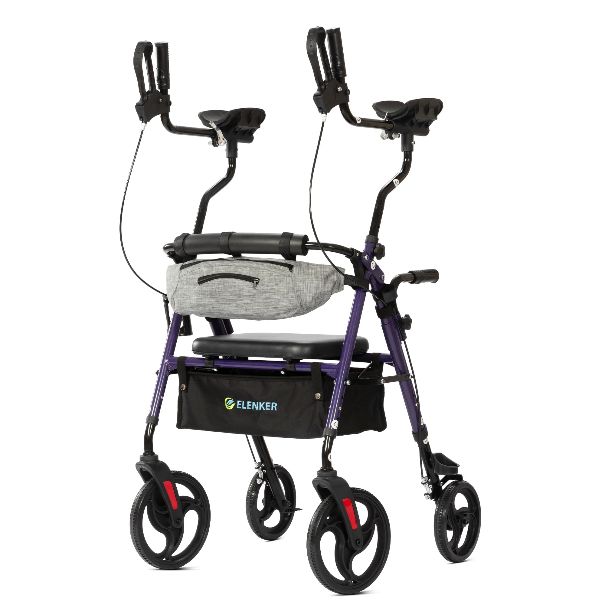 ELENKER Upright Rollator Walker for Seniors - Adjustable Stand Up Walker with Armrests, 10