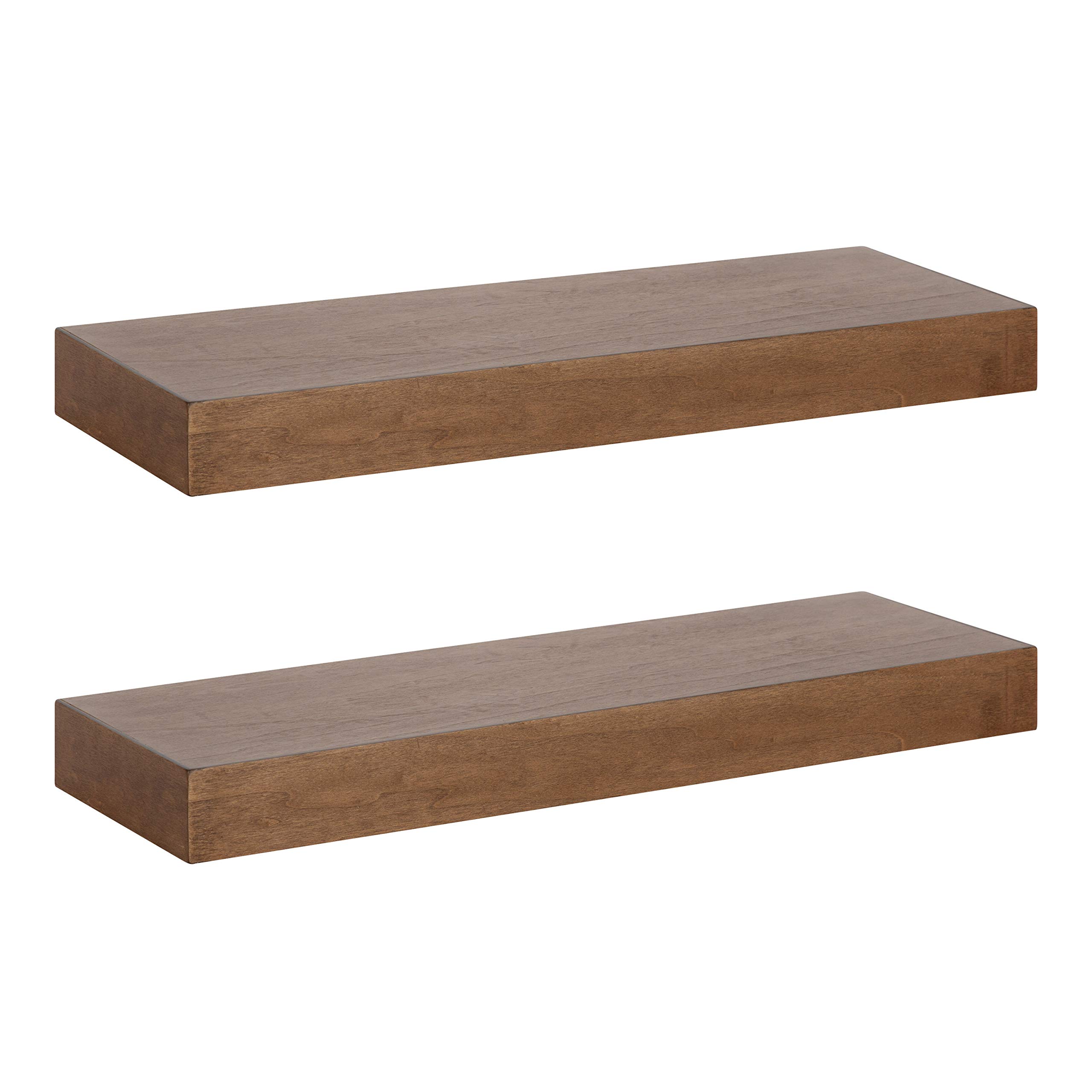 Kate and Laurel Havlock Modern Floating Shelves - Set of 2, Rustic Brown Wood Wall Shelves for Farmhouse Decor, Living Room Storage & Display | Perfect for Books, Photos, Plants and Home Organization
