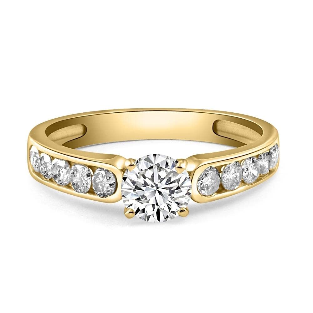 1 Carat Diamond Engagement Ring with Channel Set Accents in 10K Yellow Gold - Perfect for Proposals, Anniversaries & Special Occasions