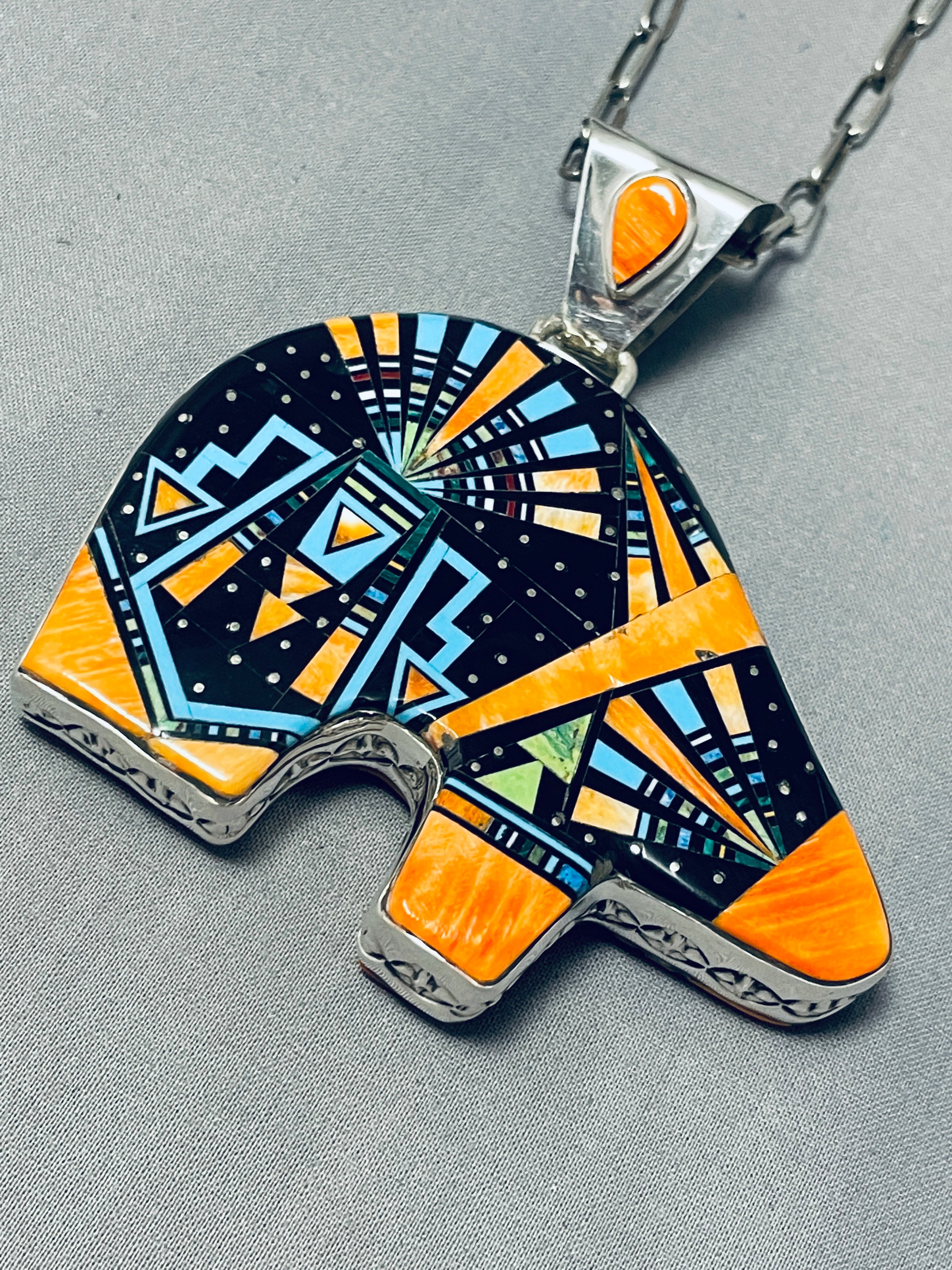 Authentic Navajo Sterling Silver Bear Necklace with Rare Turquoise - 148g Handcrafted Native American Jewelry for Women, Perfect for Cultural Events & Boho Fashion