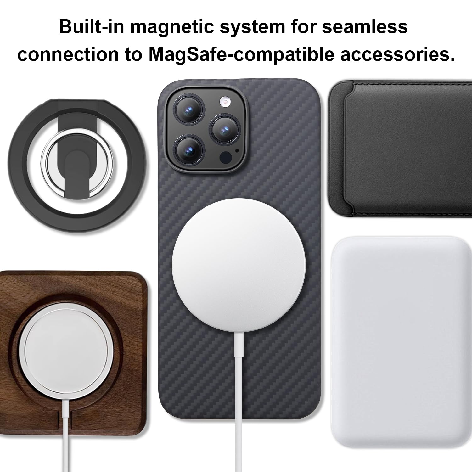 GESIHOPY Aramid Fiber iPhone 16 Pro Case - Magnetic Compatible, Ultra Slim & Lightweight Protective Cover with Case-Less Touch Feel (Black/Grey Twill) | Perfect for Work, Travel & Everyday Use