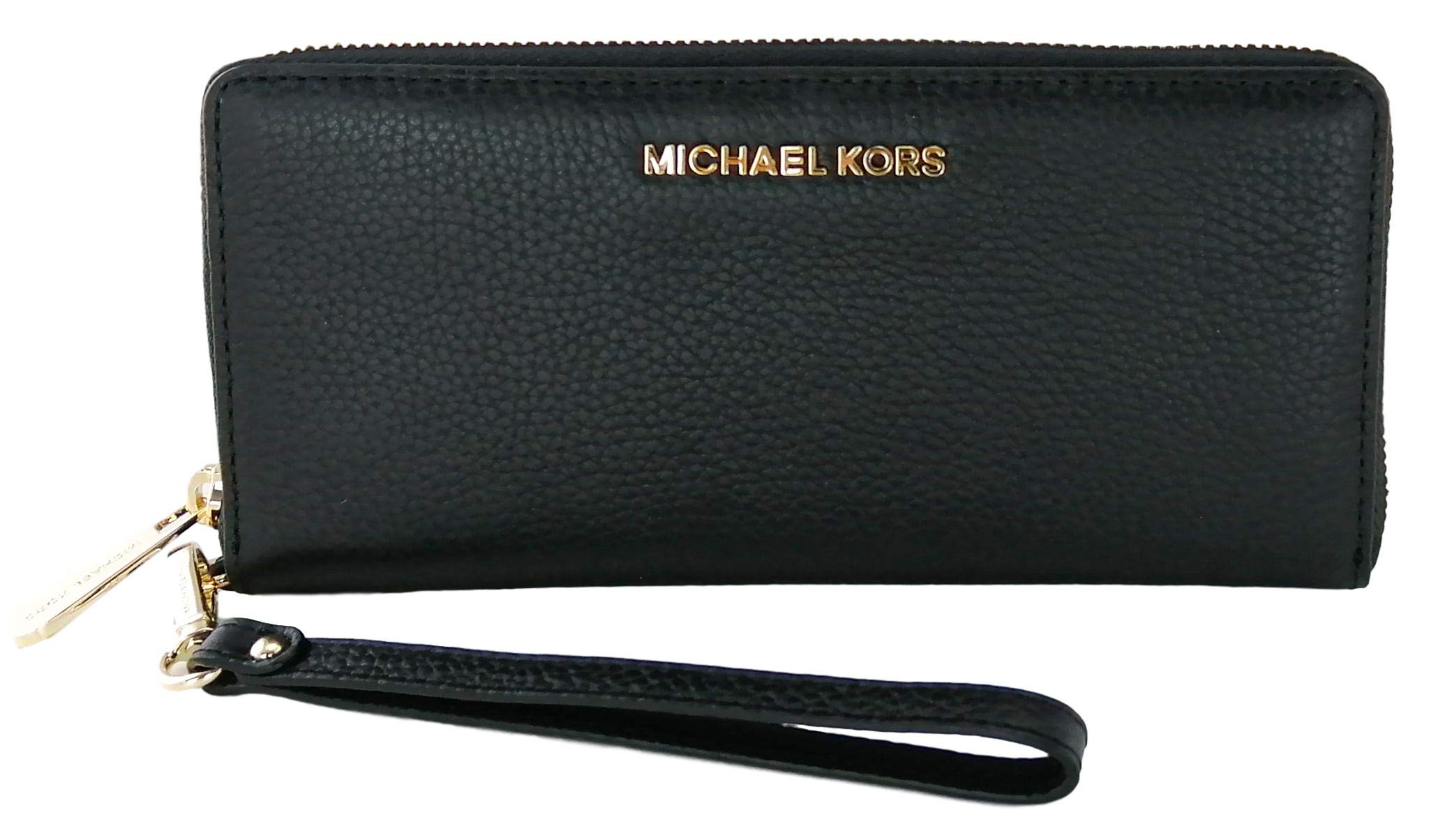 Michael Kors Jet Set Travel Continental Leather Wallet & Wristlet - Black & Gold, Medium Crossbody Bag for Women | Perfect for Travel, Shopping & Everyday Use