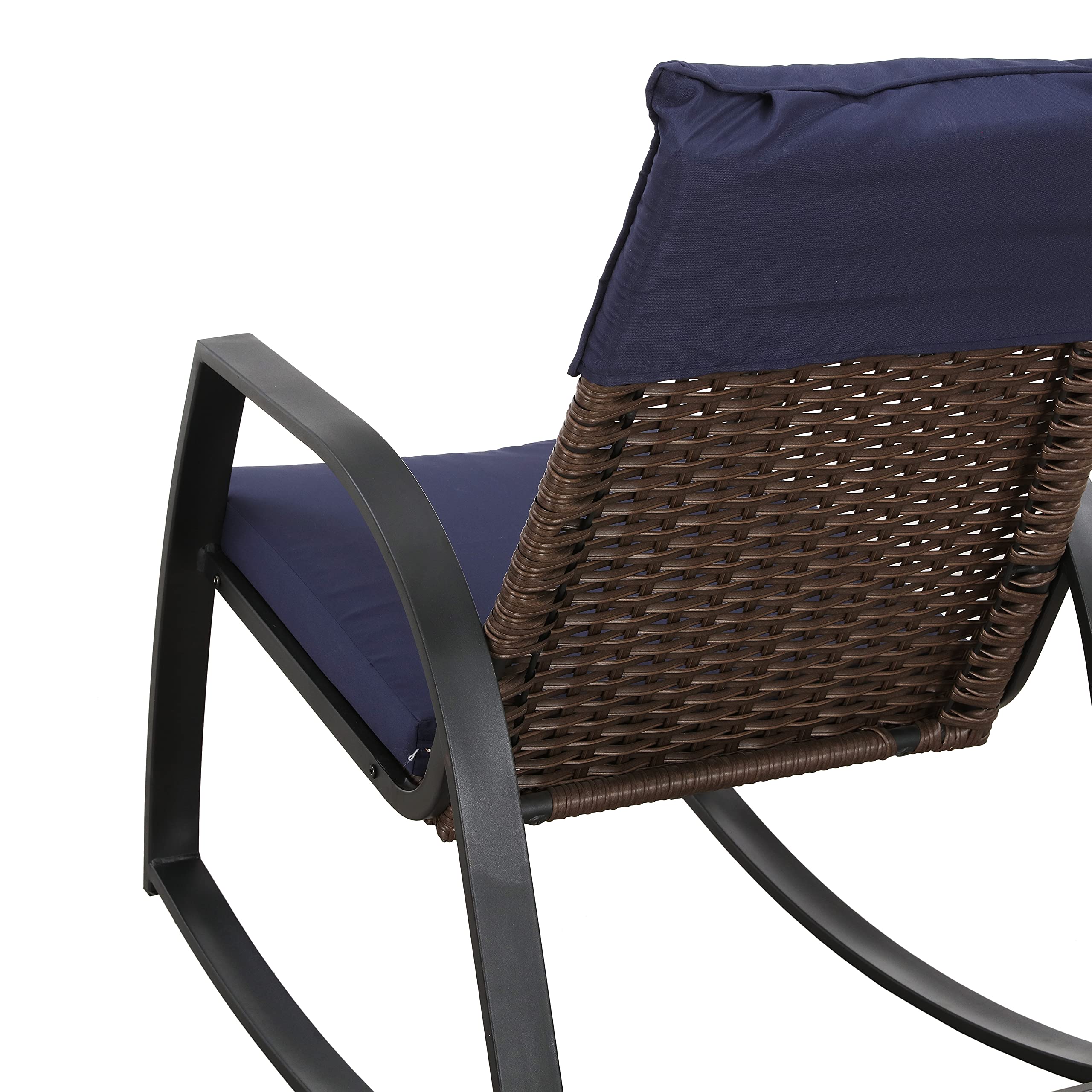 LOKATSE HOME 3-Piece Outdoor Bistro Set - Patio Wicker Furniture with Cushioned Rattan Rocking Chairs & Coffee Table in Blue - Perfect for Garden, Balcony, and Backyard Relaxation