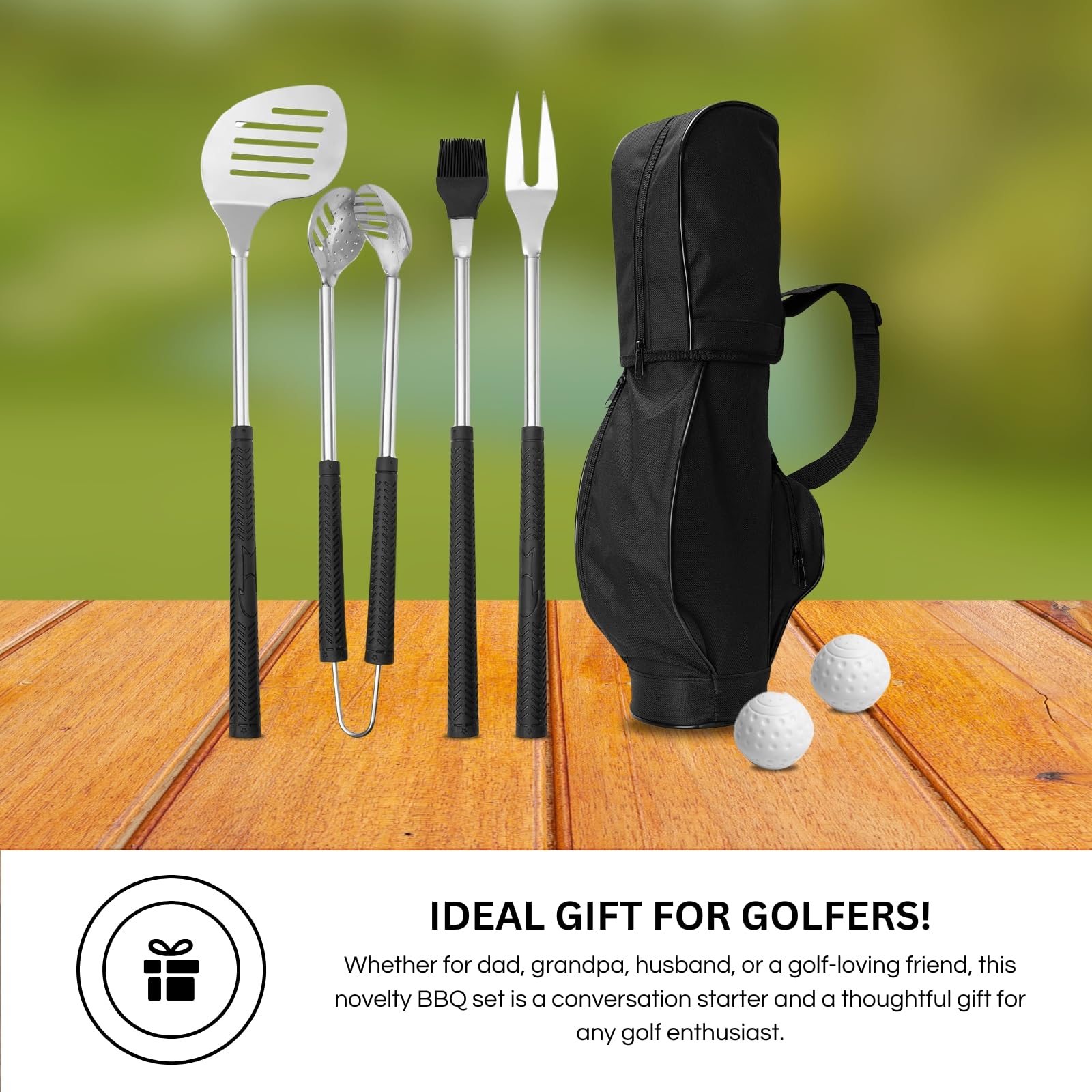 Premium 7-Piece BBQ Grill Tools Set with Rubber Handles - Stainless Steel Grilling Accessories for Outdoor Cooking | Perfect Golf Gifts for Men, Dad & Father's Day | Ideal for Backyard BBQs, Tailgating & Camping Trips