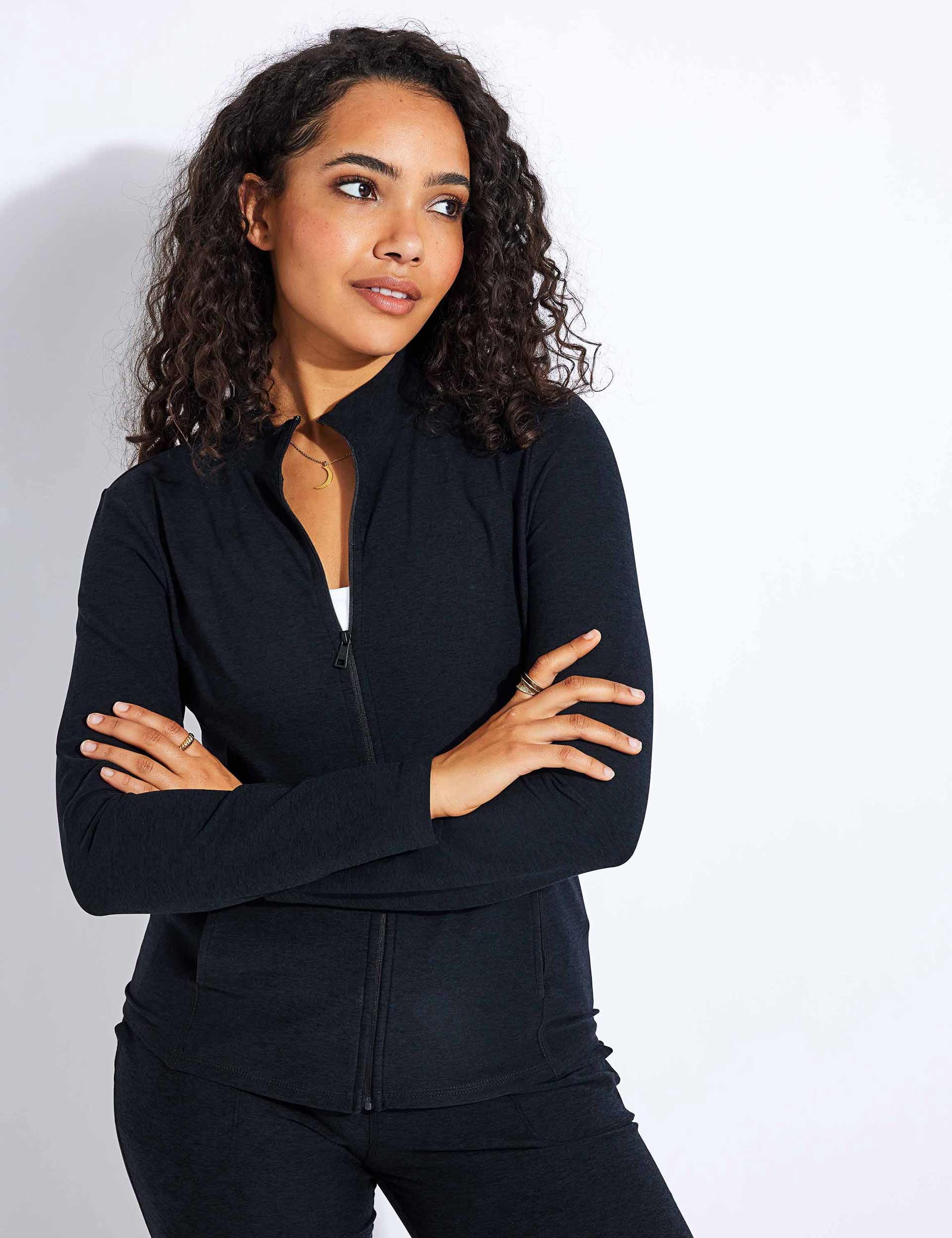 Spacedye On The Go Mock Neck Jacket - Darkest Night | Stylish & Comfortable Travel Outerwear for Women | Perfect for Commuting, Work & Casual Outings