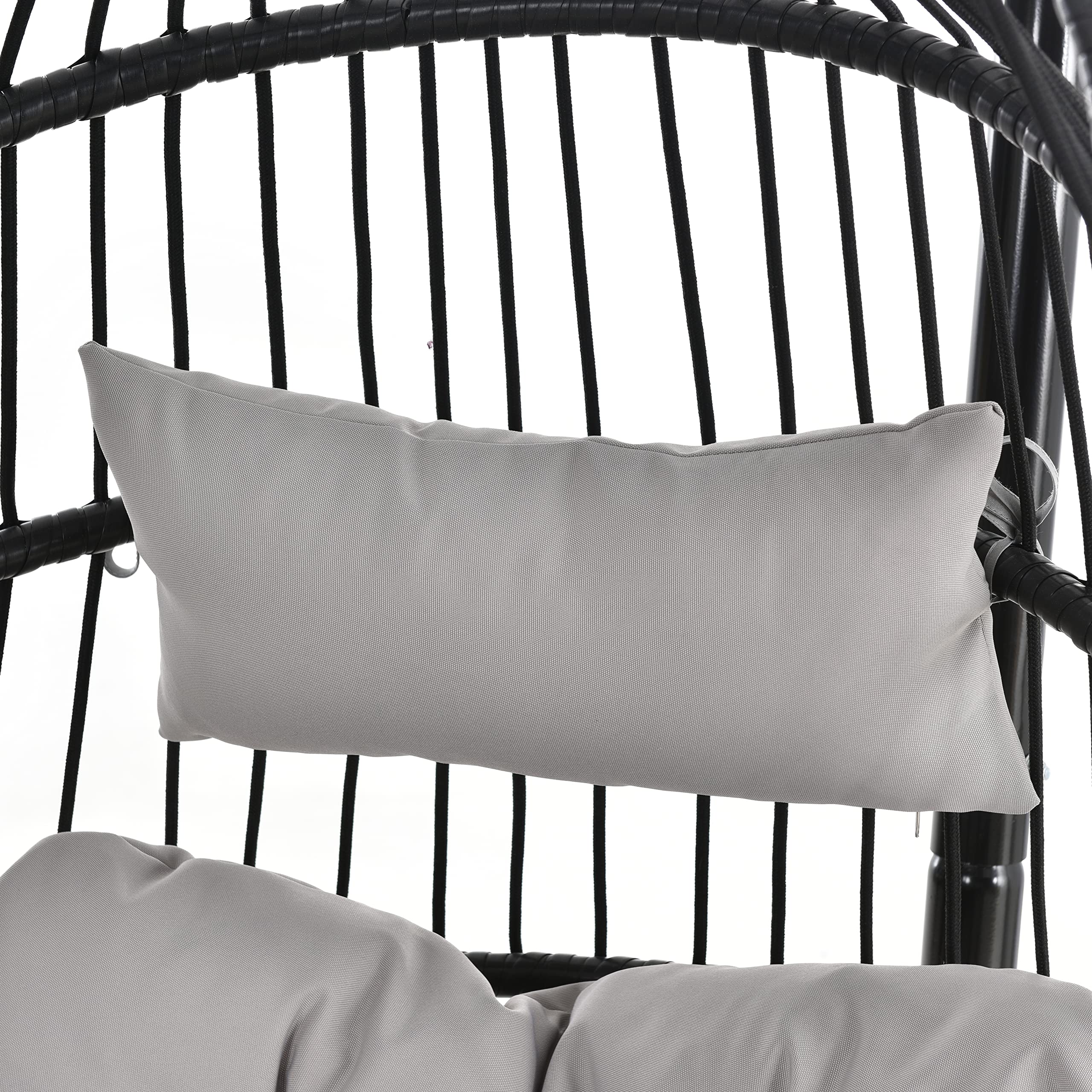 Outdoor Hanging Egg Chair - Foldable PE Rattan Wicker Swing Hammock with Steel Stand & Comfort Cushion for Patio, Balcony, Porch, Bedroom - Perfect for Relaxing, Reading & Lounging (Gray)