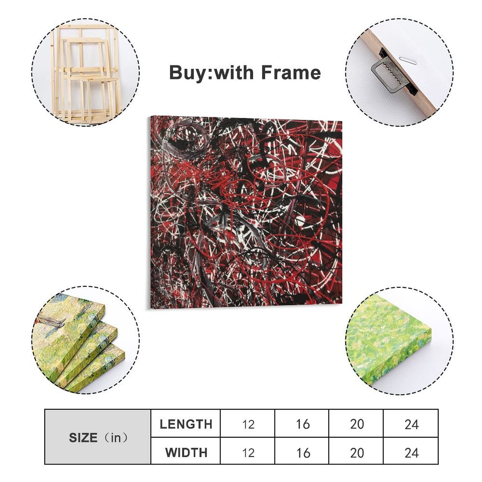 Jackson Pollock Style Abstract Red Canvas Art - Handmade Modern Fine Art Wall Decor | Perfect for Living Room, Home Office, Bedroom & Gifts | Unique Painting Poster for Contemporary Interior Design