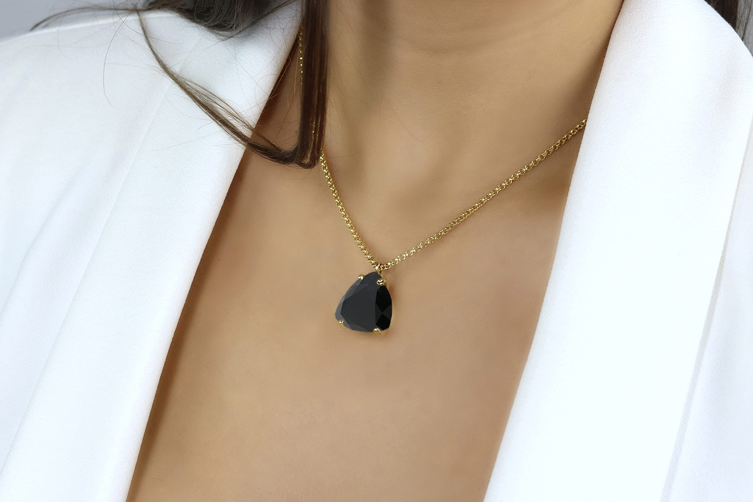 14k Gold Black Onyx Necklace - Handmade Women's Fine Jewelry for Everyday Wear