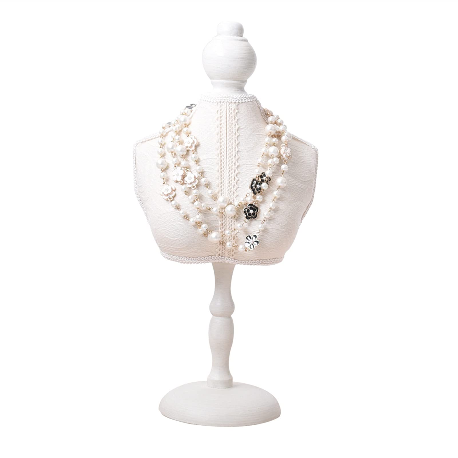 Vintage Wooden Jewelry Display Stand - Retro Lace Mannequin Bust for Necklace & Bracelet Organizer (17x35cm) | Perfect for Boutique, Jewelry Store & Home Decor Showcase