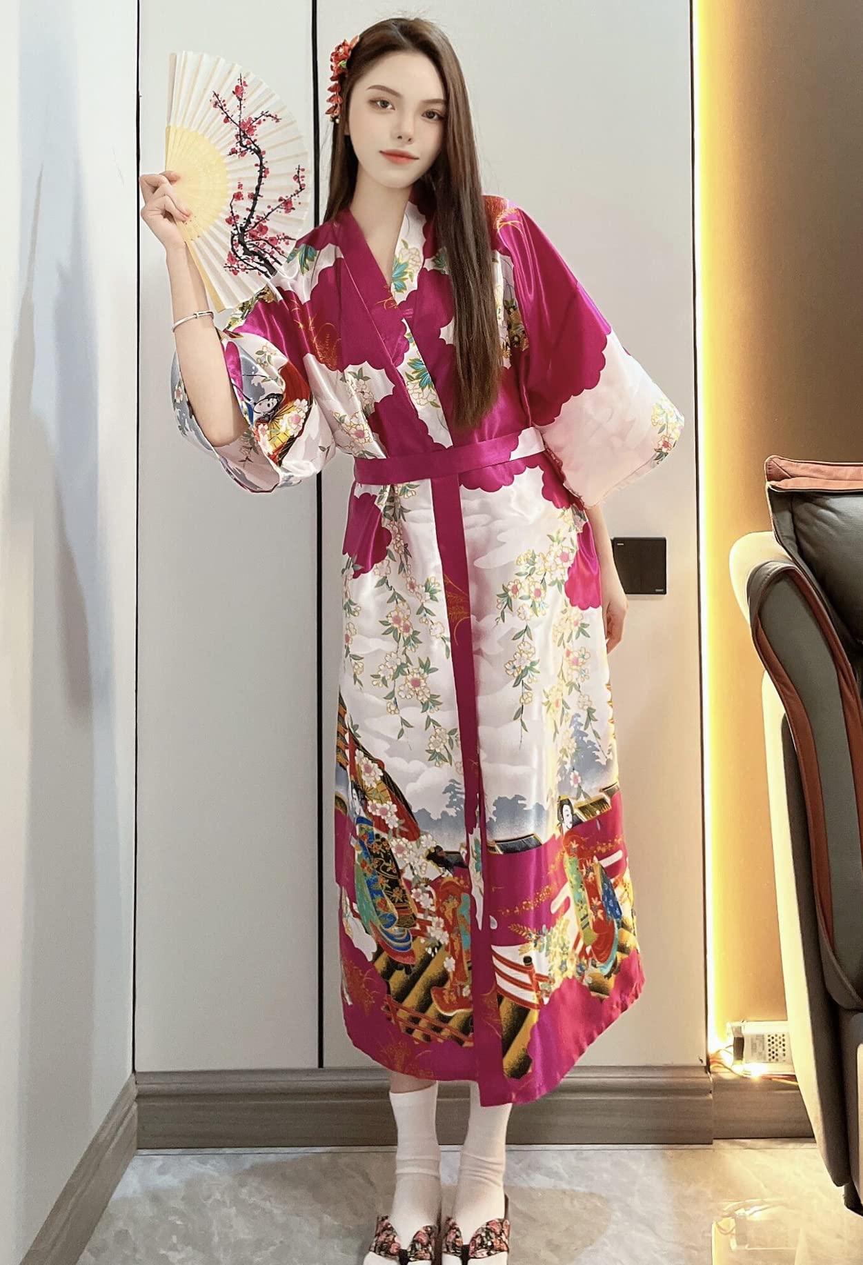 Stylish Long Satin Kimono Cardigan - Lightweight Printed Jacket Coat for Women | Perfect for Loungewear, Beach Cover-Up, and Yoga Outfits