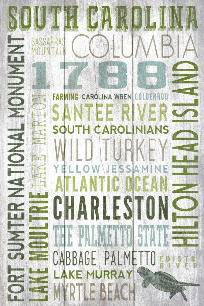 Lantern Press South Carolina Rustic Typography Wall Art - 16x24 Wrapped Canvas Print for Home & Office Decor - Perfect for Living Room, Bedroom or Gift