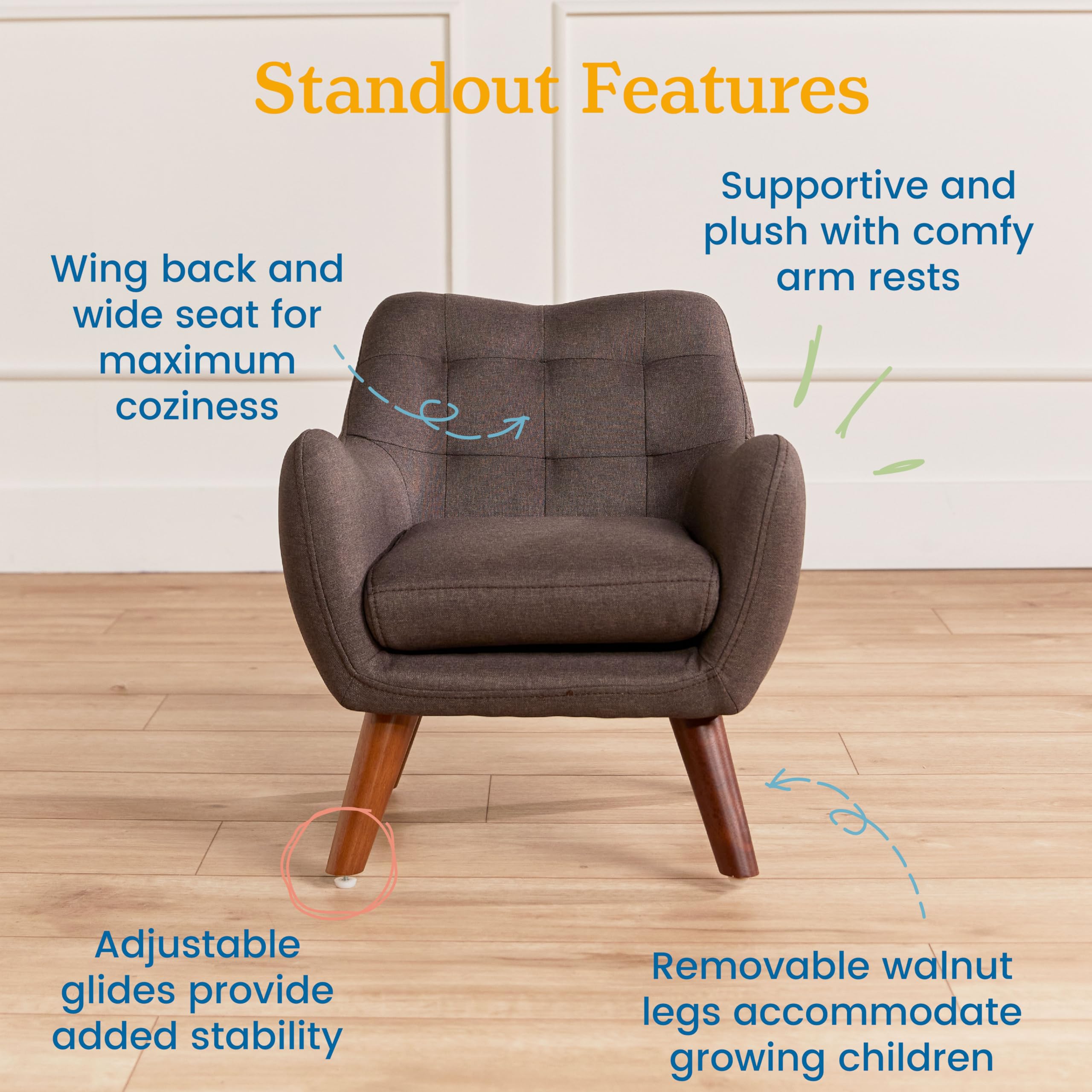 ECR4Kids Ava Arm Chair for Kids - Sturdy & Comfortable Children's Furniture in Raisin Color - Perfect for Classrooms, Playrooms & Home Study Areas