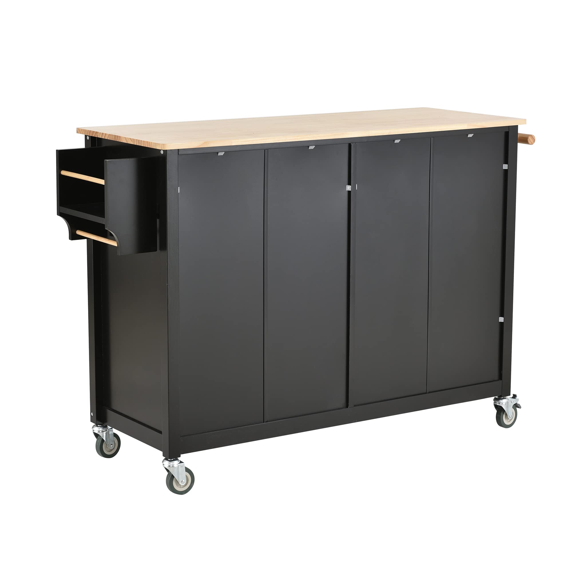 Premium Kitchen Island Cart with Storage - Solid Wood Countertop, 4-Door Cabinet & 2 Drawers, Towel Rack & Spice Rack - Mobile Kitchen Trolley with Wheels (Black) - Perfect for Small Kitchens, Food Prep, and Extra Counter Space