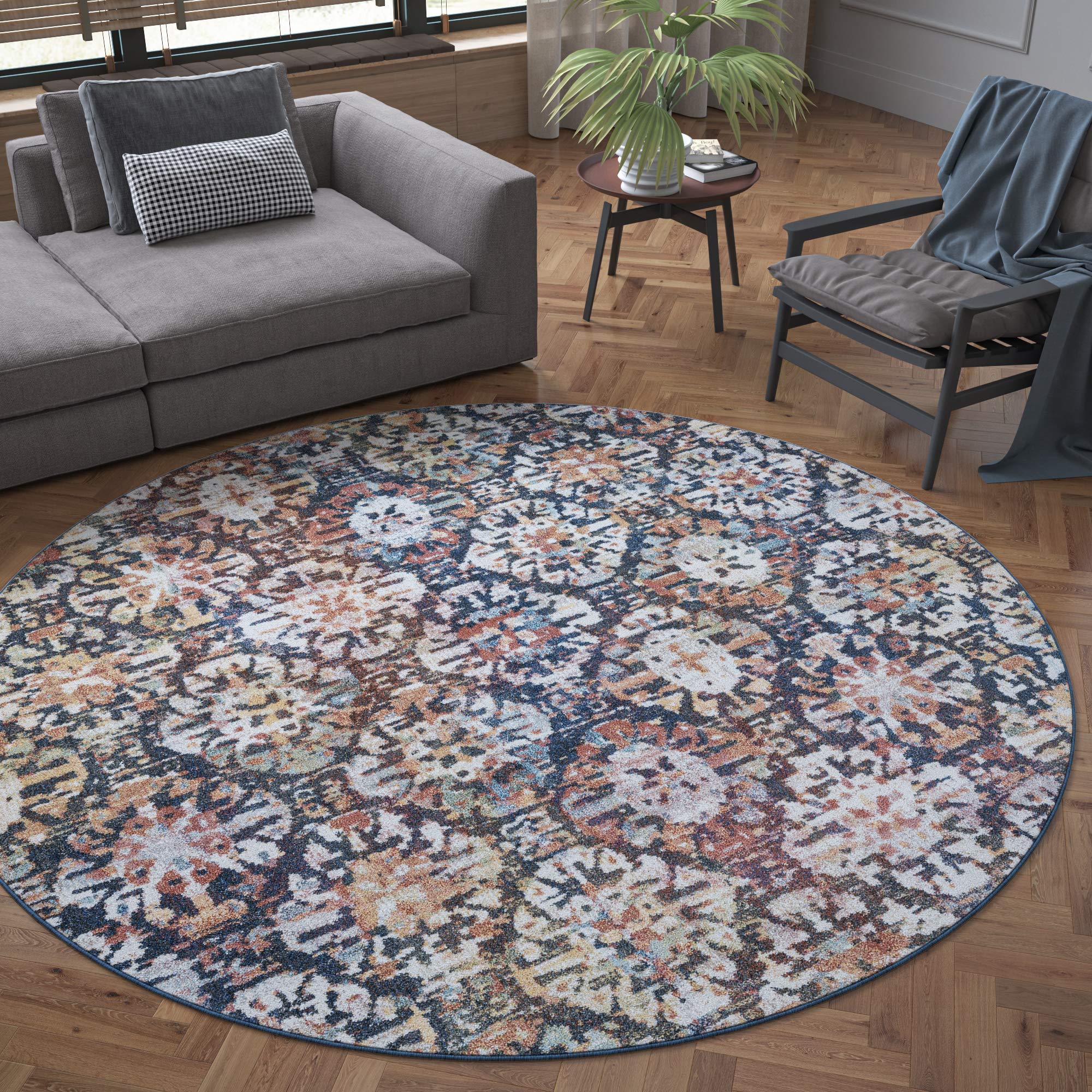 Tayse Priscilla Cream 8 Foot Round Area Rug - Floral Transitional Design for Living Room, Bedroom, Dining Room - Soft & Durable Home Decor for Cozy Spaces