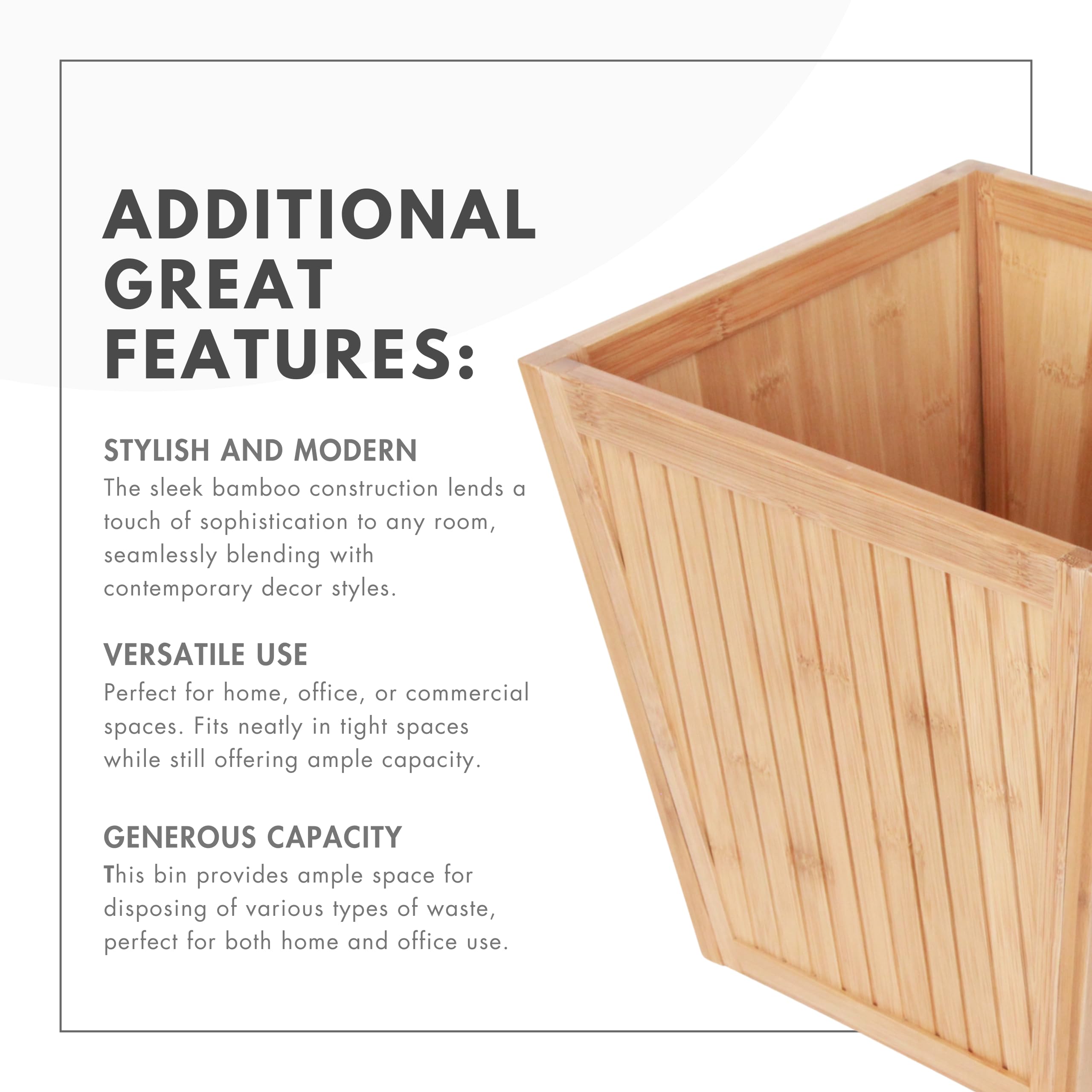 100% Bamboo Wooden Wastebasket Trash Can - Eco-Friendly Bathroom & Office Trash Bin for Home, Kitchen, Bedroom | ToiletTree Products