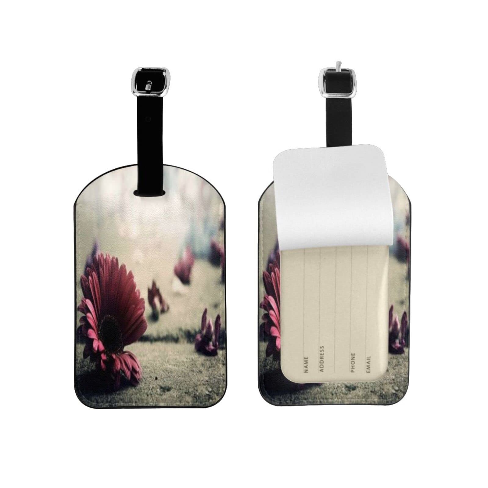 2-Pack Purple Flower Luggage Tag Privacy Cover with Stainless Steel Ring & Address Card - Durable ID Tags for Suitcases, Travel Bags & Backpacks - Perfect for Airports, Cruises & Business Trips