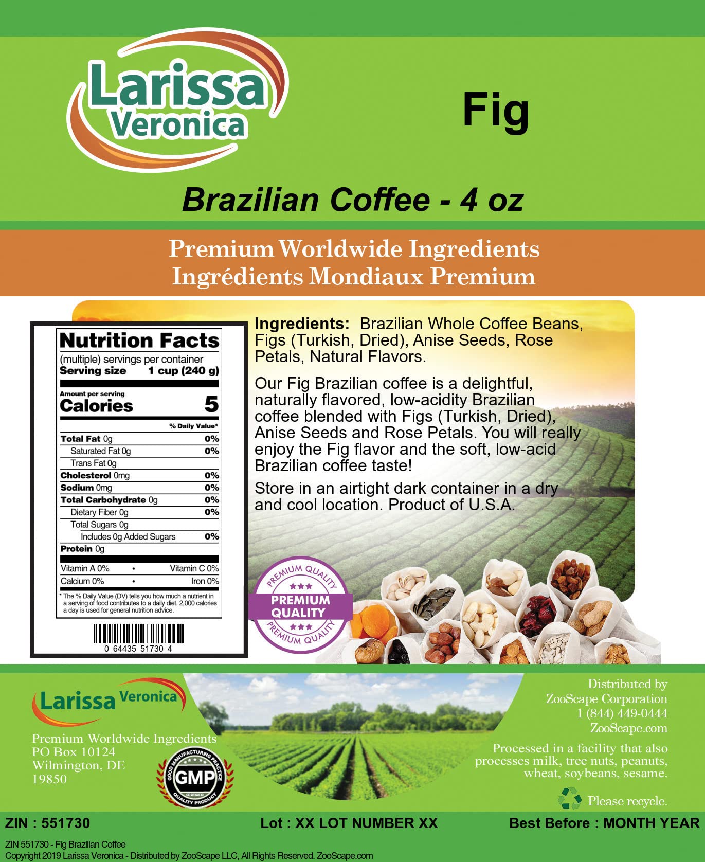 Premium Brazilian Fig Flavored Whole Coffee Beans - Gourmet, Naturally Flavored, 4 oz (2 Pack) - Perfect for Home Brewing & Gift Giving