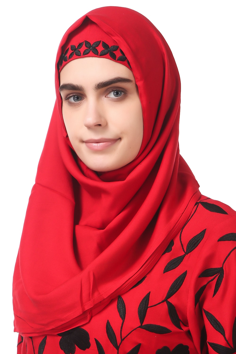 Elegant Black Floral Embroidery Red Rayon Abaya Dress for Women - Perfect for Eid, Ramadan, Wedding & Special Occasions