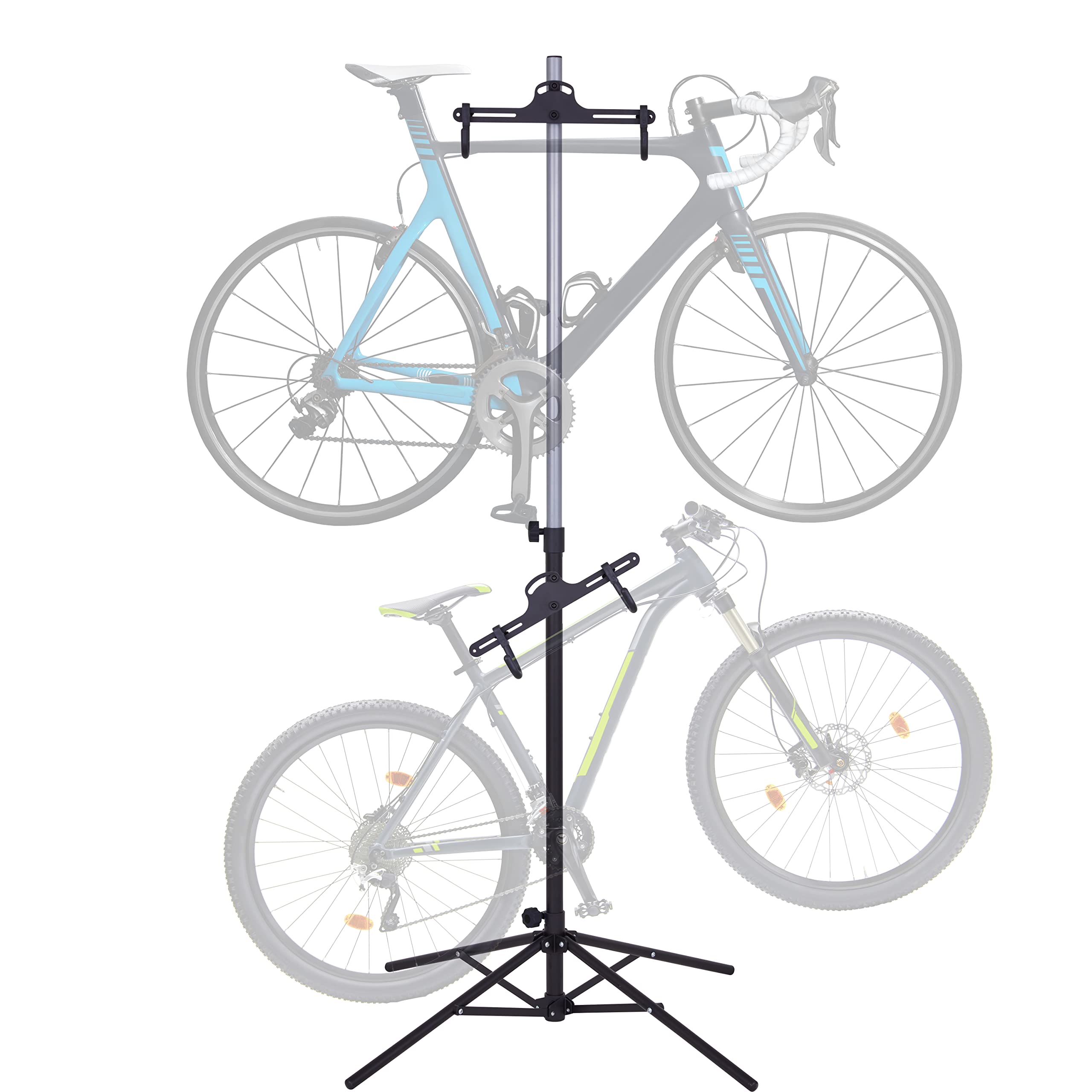 RaxGo Foldable Freestanding Bike Storage Rack for 2 Bikes - Adjustable Hook Floor Stand for Mountain & Road Bicycles - Space Saving Garage & Indoor Bike Organizer - Perfect for Home, Apartment & Small Spaces