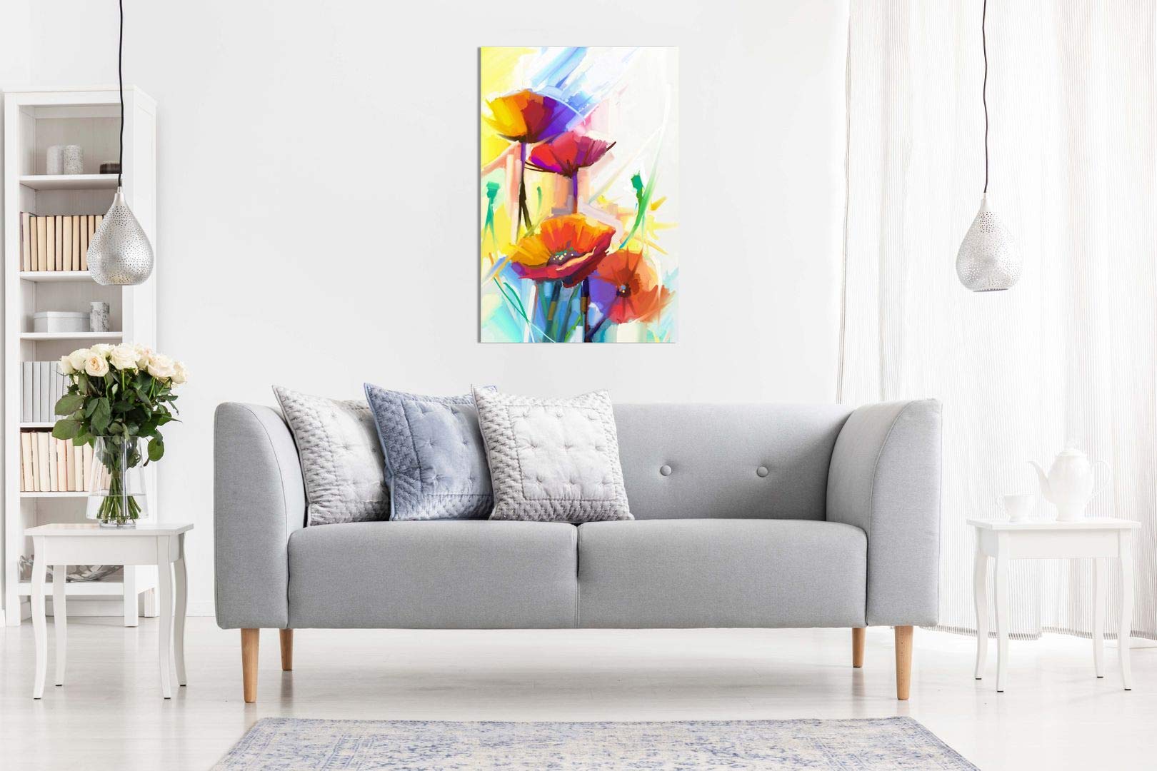 Abstract Spring Flower Oil Painting Canvas Wall Art Print - 24x16 Inch Modern Home Decor for Living Room, Bedroom & Office