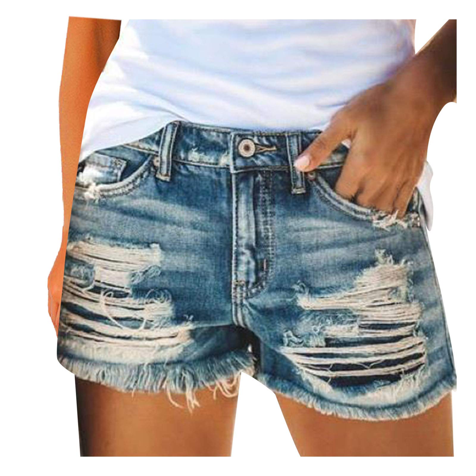 Women's High Waisted Ripped Denim Shorts - Vintage Stretch Summer Casual for Beach & Outings