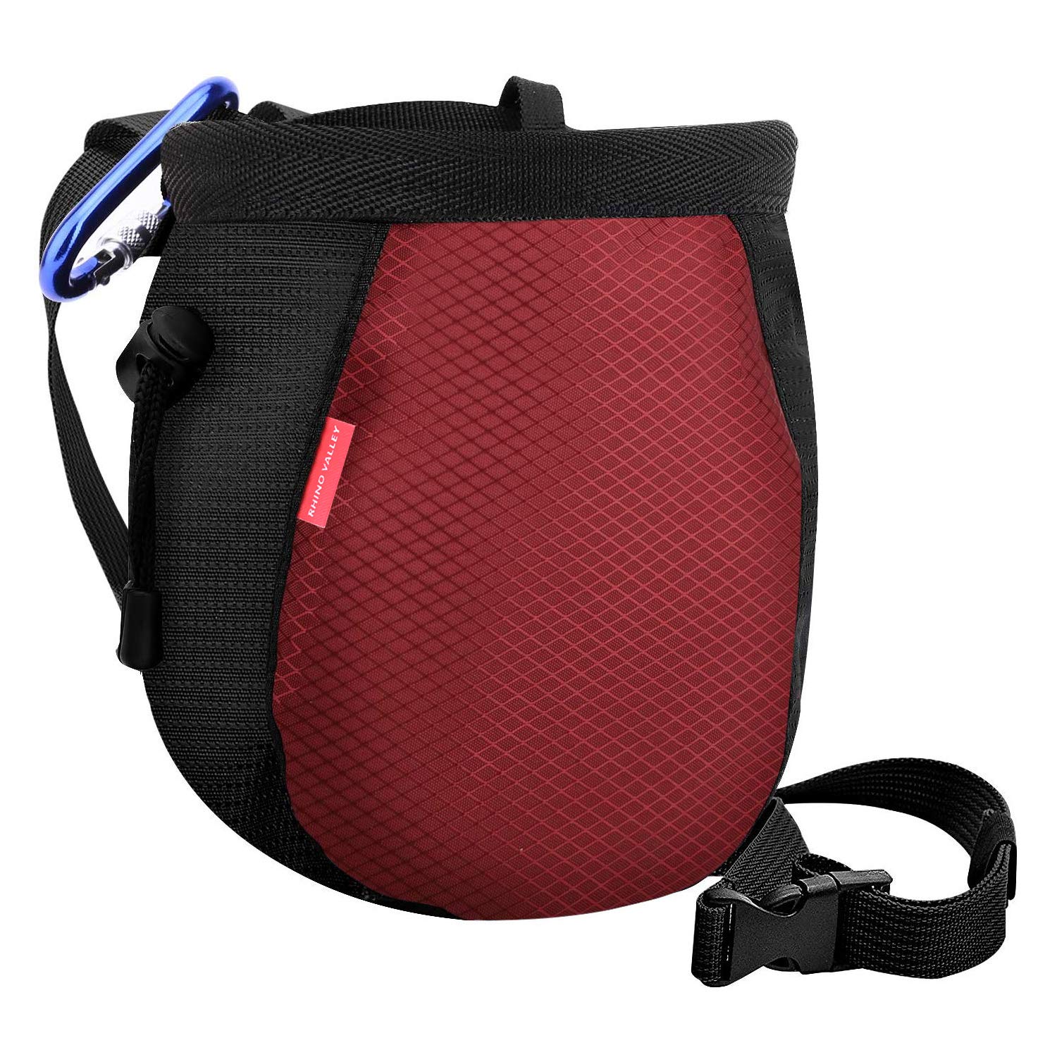 **Rhino Valley No-Leak Climbing Chalk Bag with Adjustable Belt, Carabiner Clip & Zippered Pockets – Perfect for Rock Climbing, Bouldering, CrossFit, Weightlifting & Gym Workouts**
