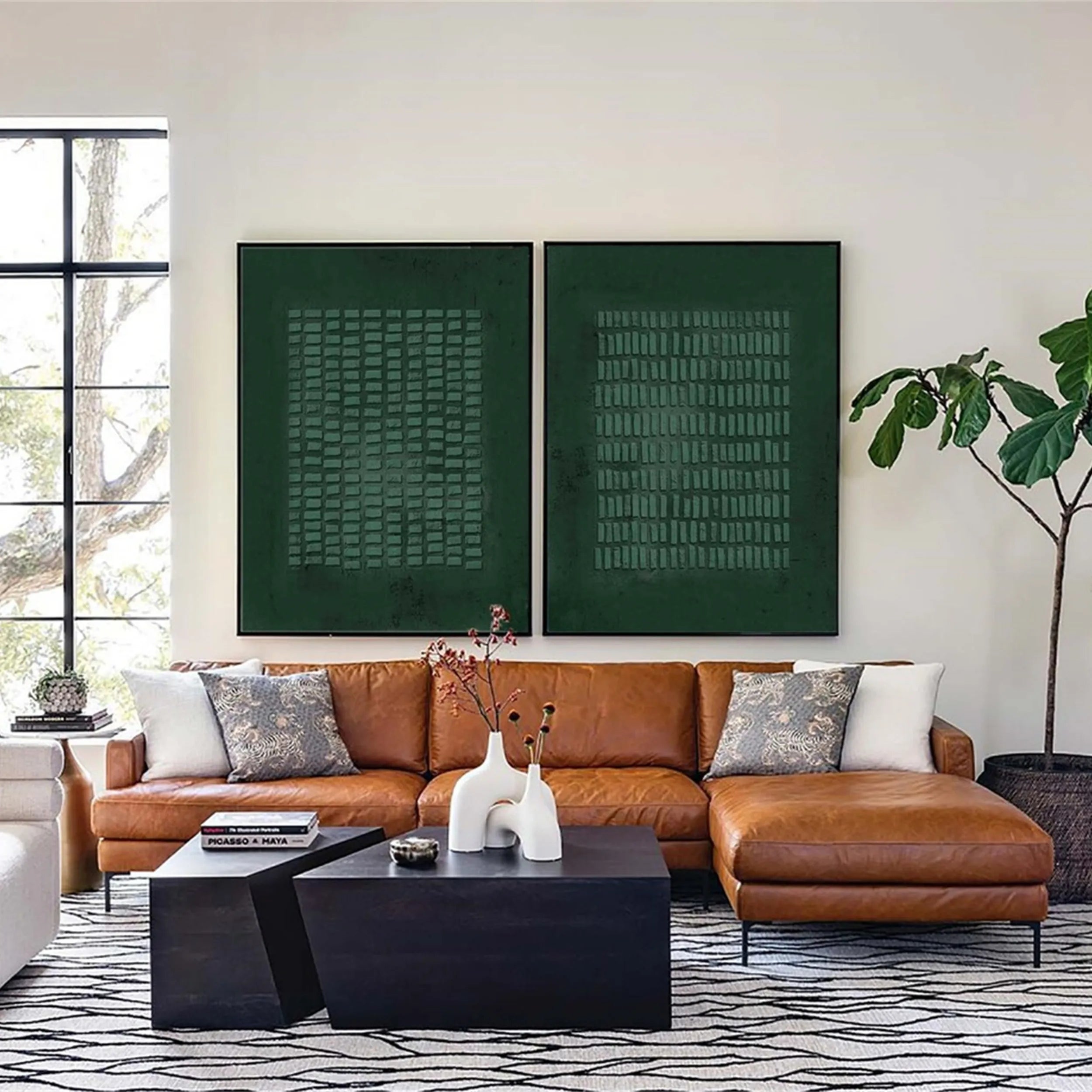Abstract Blue & Green Wall Art Set of 2 - Modern Canvas Paintings for Living Room, Bedroom & Office Decor - BG070