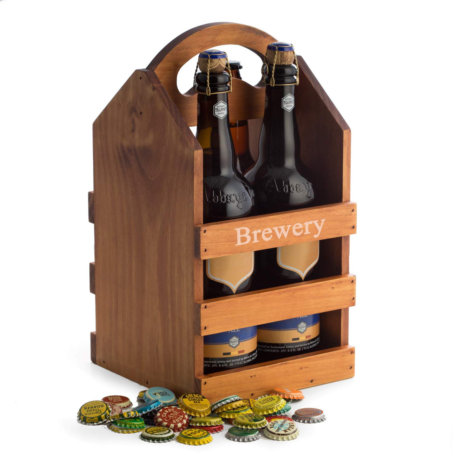 Custom Personalized Solid Wood Craft Beer Caddy - Handcrafted Holds 4 Large Bottles - Perfect for Parties, BBQs & Gifts (Brown)