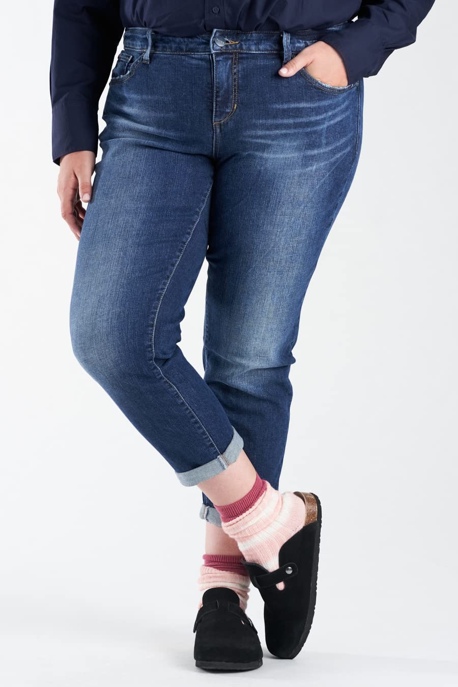 SLINK Jeans Mid Rise Easy Fit Boyfriend - Stretch Denim Pants for Women - Plus Size 14-24 - Comfortable Casual & Work Wear