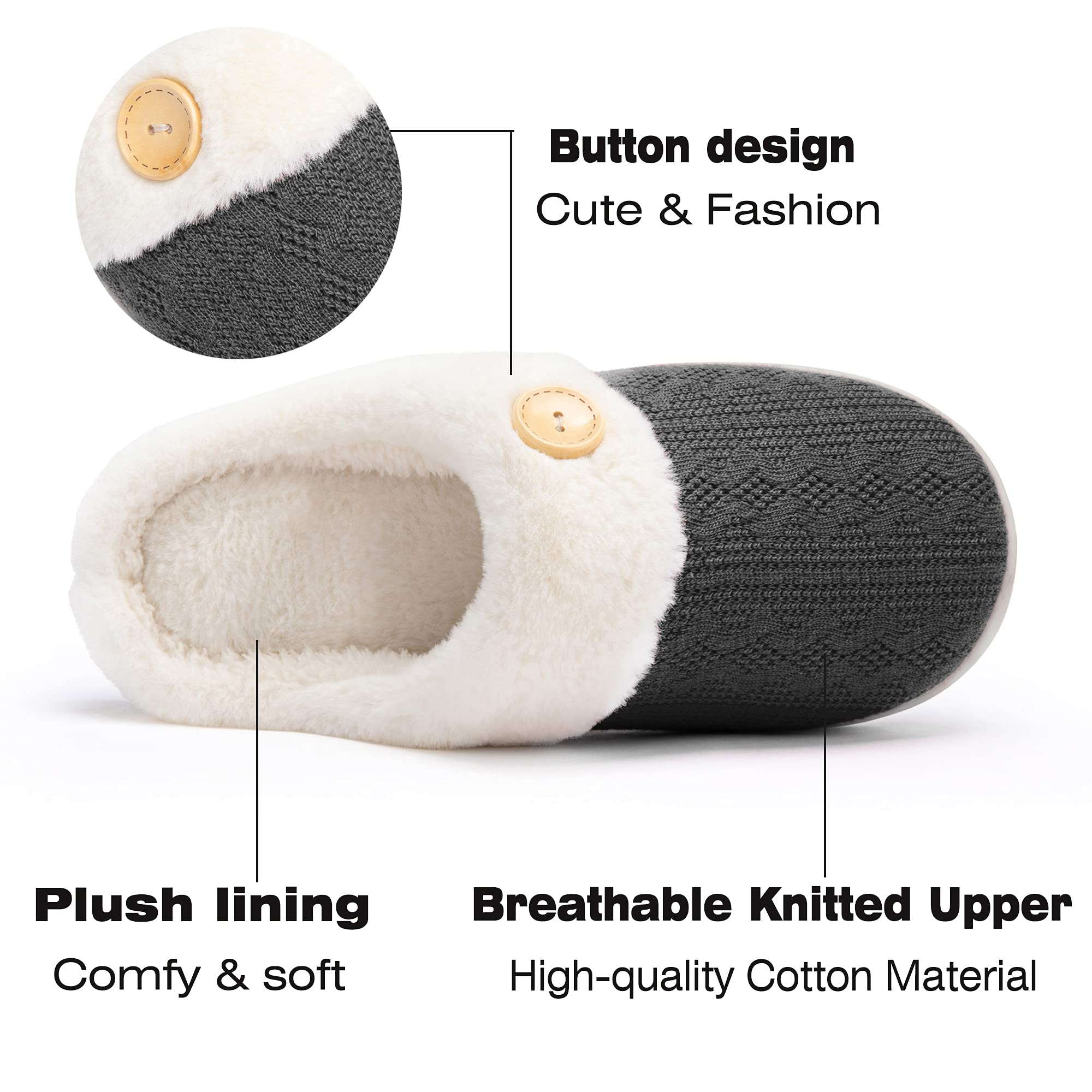 Women's Fuzzy Warm House Slippers - Soft Plush Indoor/Outdoor Winter Slippers for Women | Cozy Knitted Slip-On Slippers for Home, Office & Travel