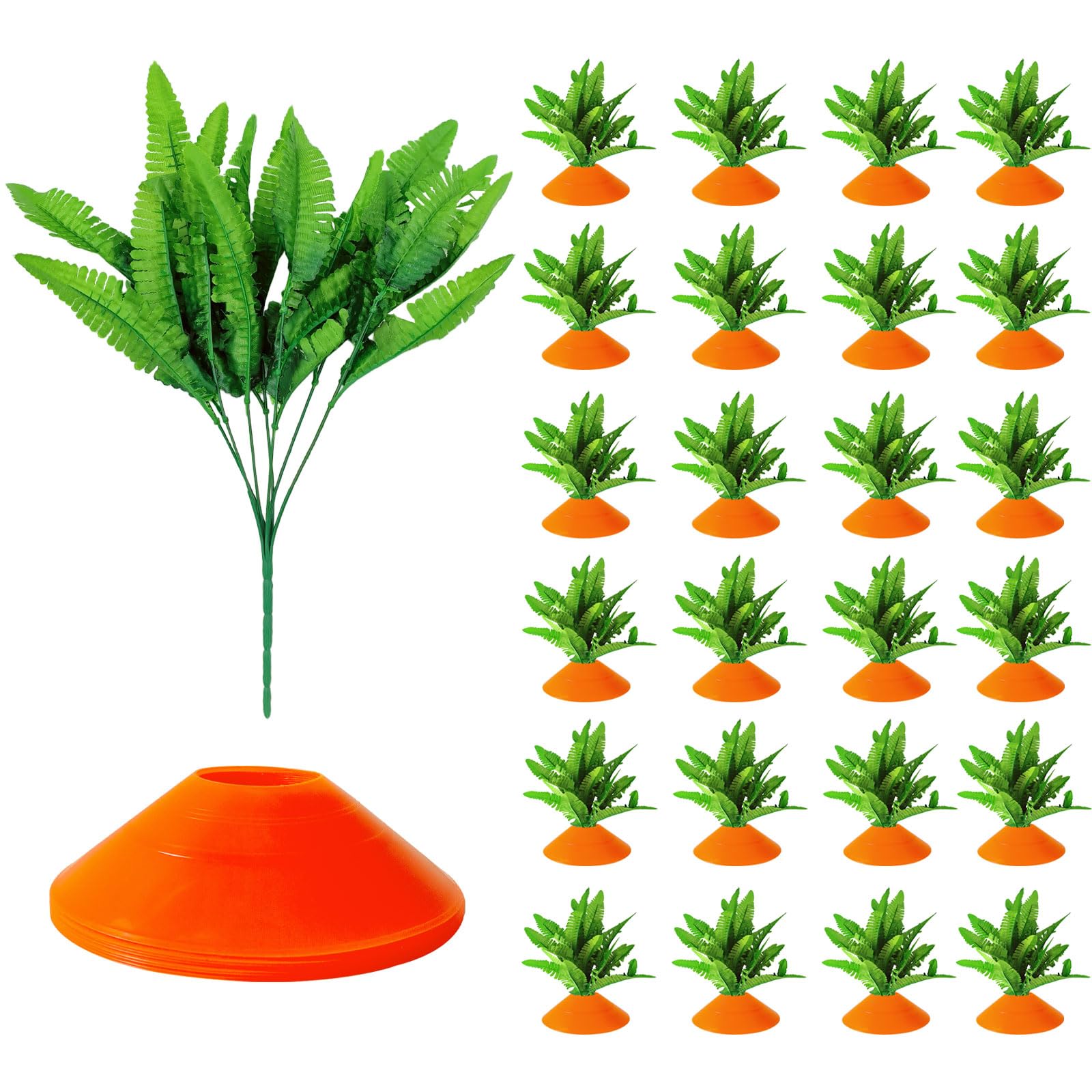 24 PCS Artificial Easter Carrots Patch Decor - Realistic Ferns for Lawn, Garden, and Yard Decoration - Perfect for Easter Party, Spring Home Decor, and Outdoor Landscaping