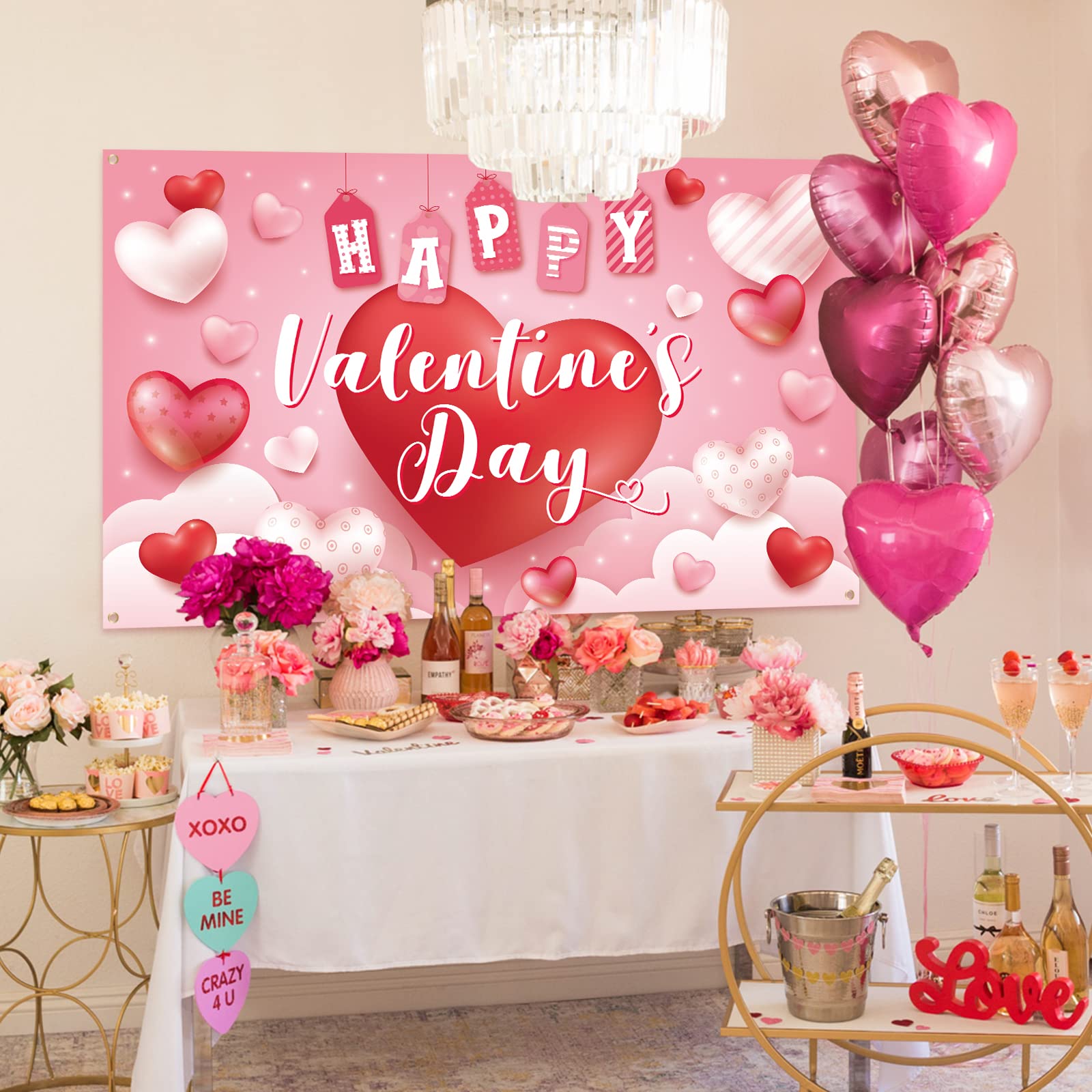Valentine's Day Heart Banner Decorations - Romantic Party Backdrop for School, Classroom & Home Decor - Perfect for Valentine's Party, Wedding & Photo Booth Background