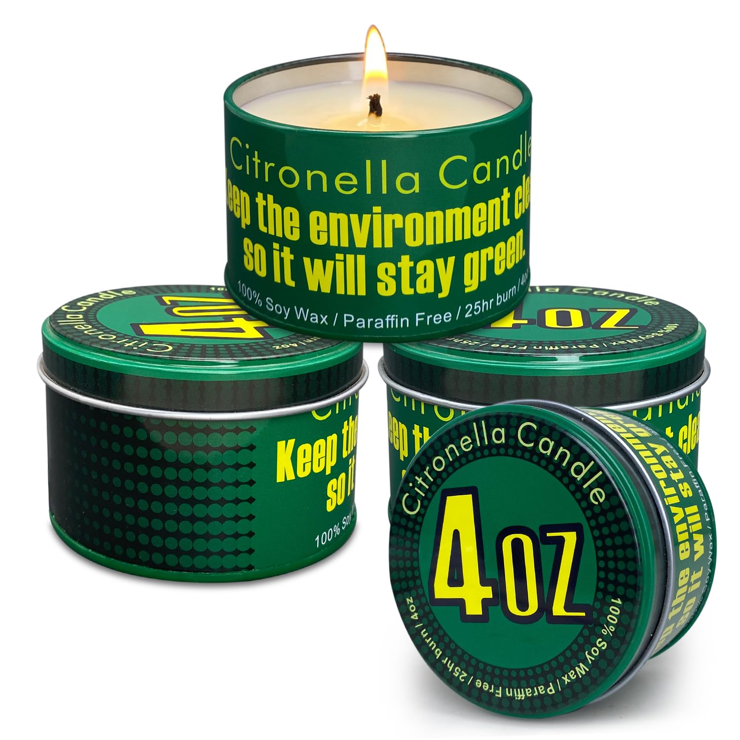4 Pack Green Strong Citronella Candles (4 Oz) - Outdoor Mosquito Repellent Candles for Patio, Garden, Camping, Forests & Mountain Campsites | Perfect for Summer Nights, BBQs & Outdoor Gatherings