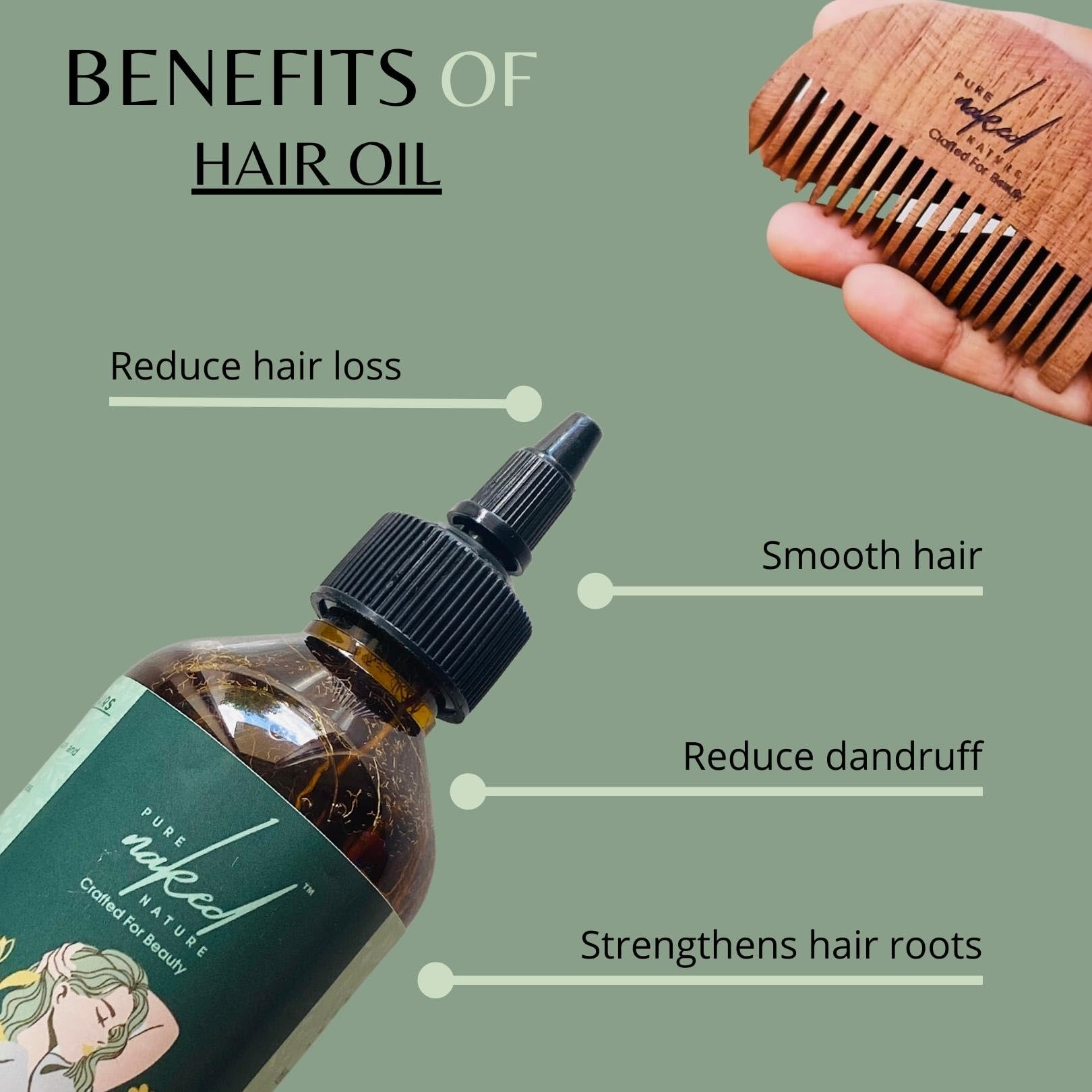 Pure Naked Nature Herbal Infused Hair Oil 250ml - Organic Hair Growth Treatment for Dry, Damaged Hair - Perfect for Daily Nourishment & Scalp Massage