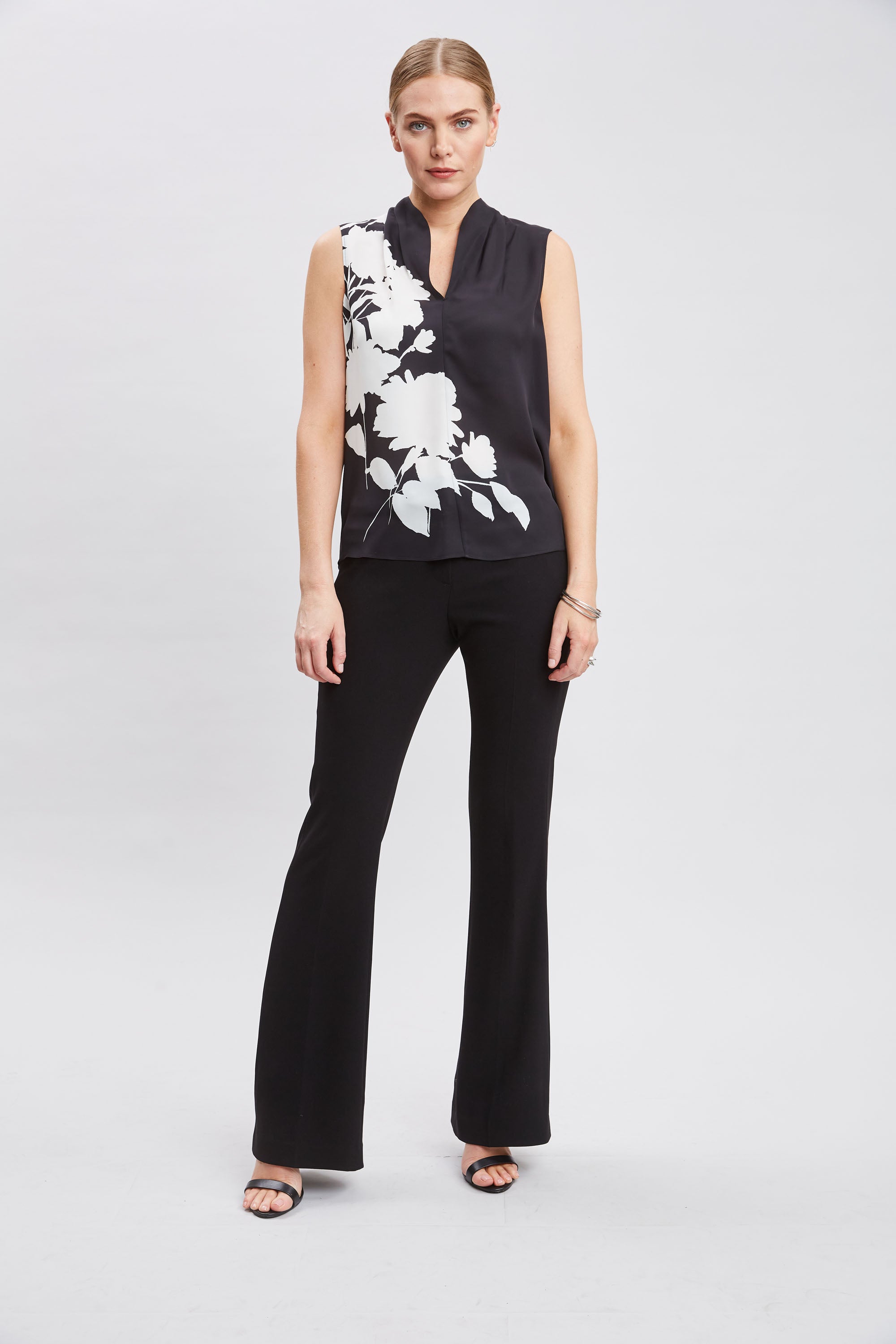 Elegant Midnight Garden Sleeveless Silk Blouse for Women - Perfect for Evening Parties, Date Nights & Special Occasions