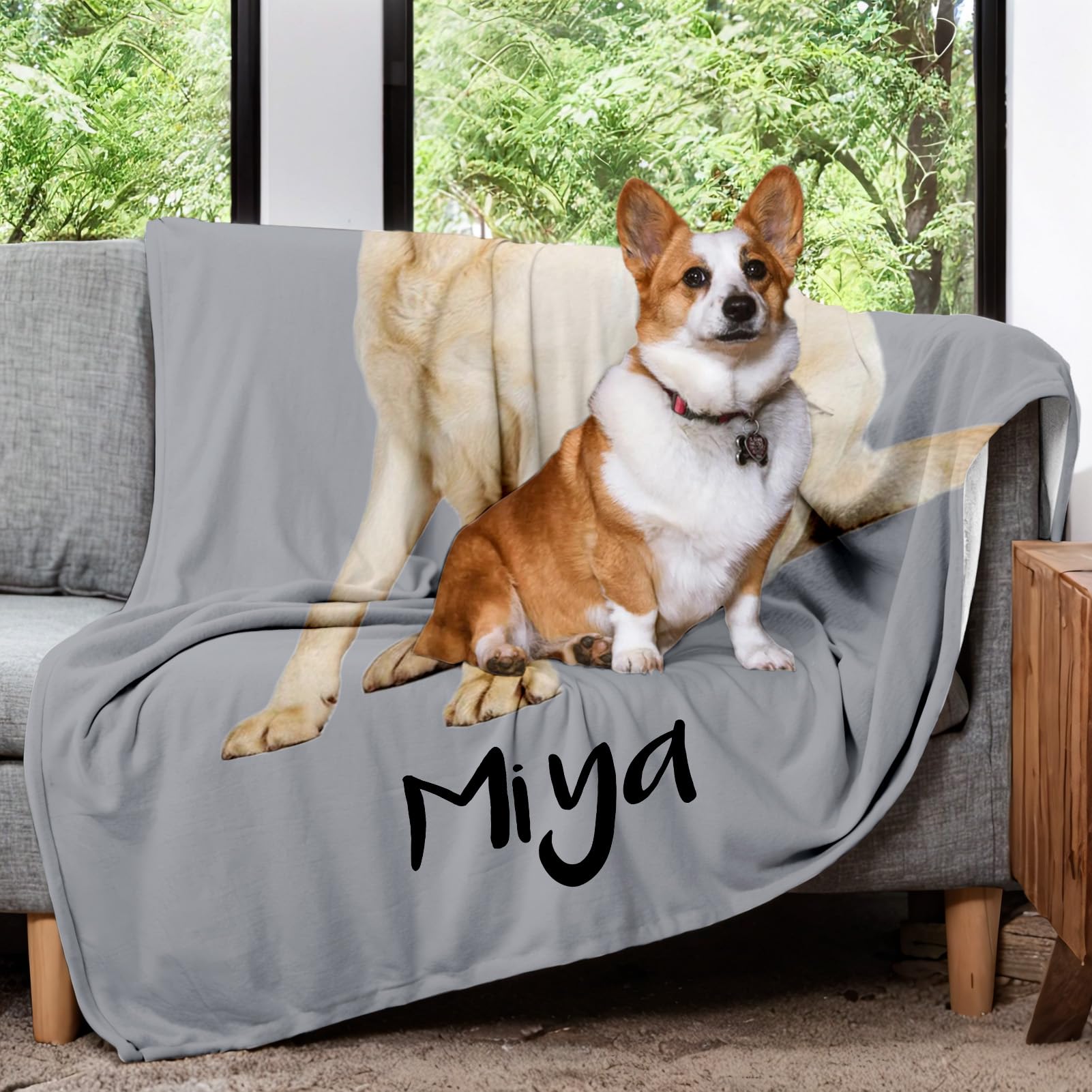 Custom Personalized Dog Portrait Blanket with Photos & Name - Soft Flannel Memorial Gift for Pet Lovers - Printed in USA - Perfect for Bed, Sofa & Travel - Thoughtful Gift for Dog & Cat Owners