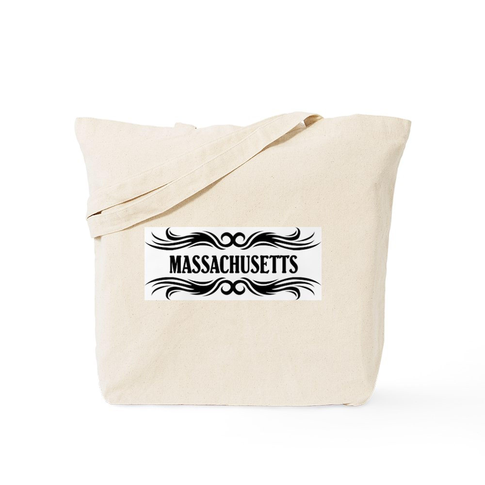 Massachusetts Tribal Tattoo Design Canvas Tote Bag - Eco-Friendly Reusable Grocery Shopping Bag for Beach, Work & Farmers Market