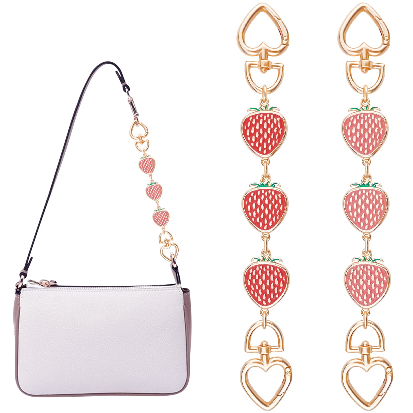 2 Pcs Gold Strawberry Purse Strap Extender - Cute Bag Chain Replacement with Heart Buckle (8.27 Inch) - Handbag Shoulder Bag Accessories & Charms for Women - Perfect for Daily Use, Shopping & Fashion Outfits