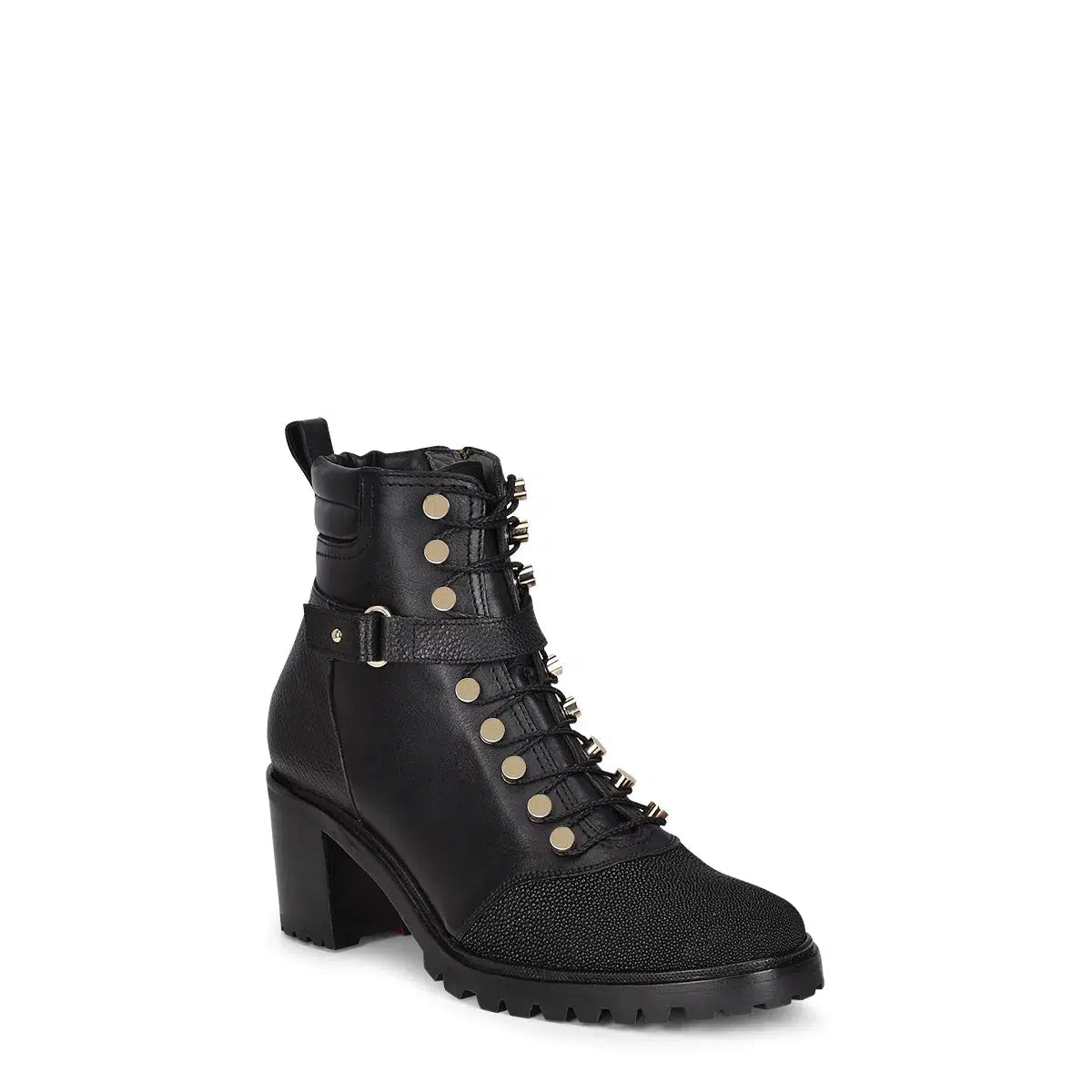 Stylish Black Stingray Ankle Combat Boots for Women - Fashionable & Durable Footwear for Casual Outfits, Night Out, and Streetwear Looks