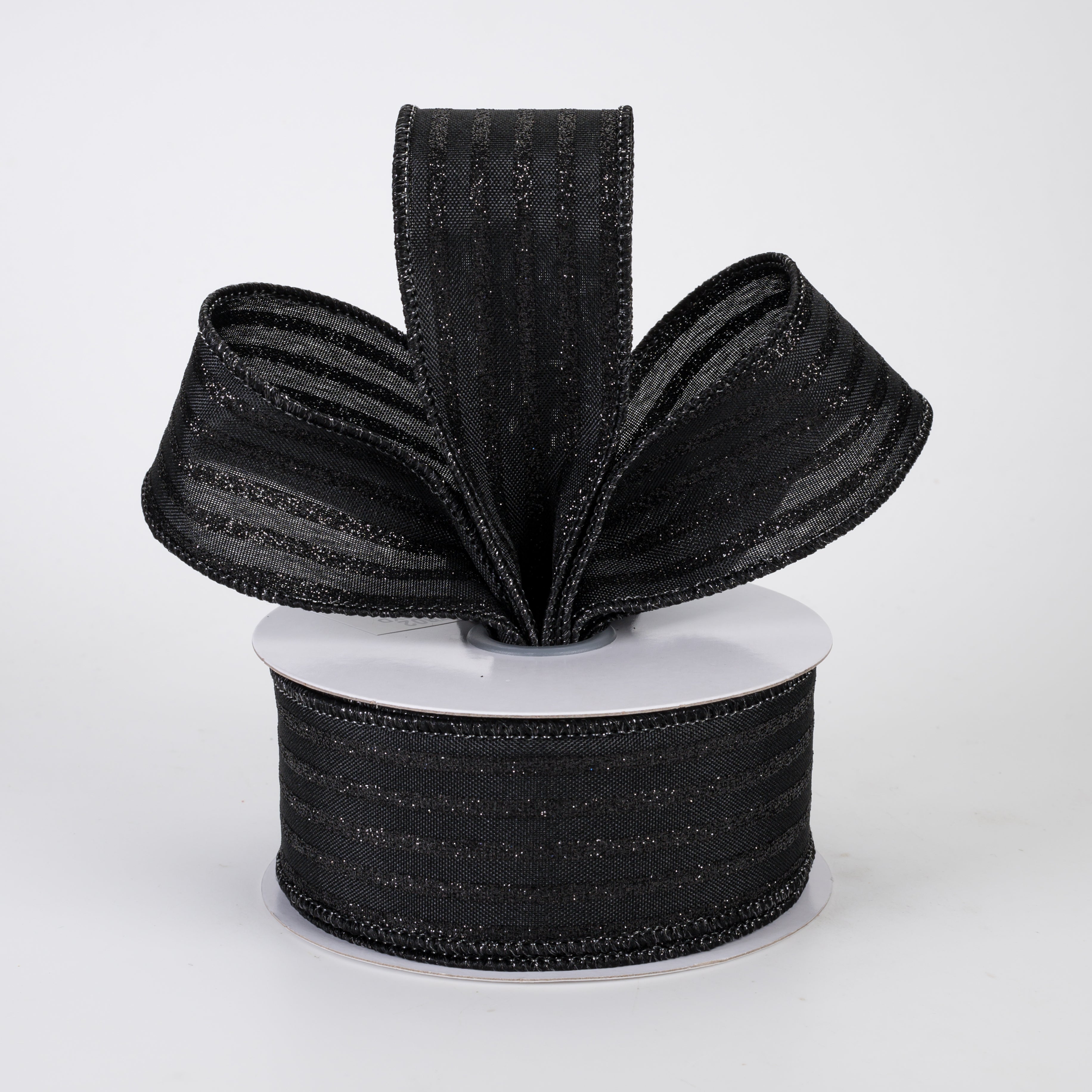 1.5 Inch Glitter Vertical Stripe Ribbon - Black Decorative Ribbon (10 Yards) for Gift Wrapping, Party Decorations, DIY Crafts and Scrapbooking