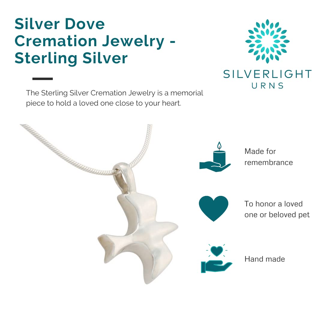 Sterling Silver Dove Pendant Necklace for Ashes - Memorial Cremation Jewelry for Loved Ones - Perfect for Funerals, Memorial Services & Keeping Memories Close
