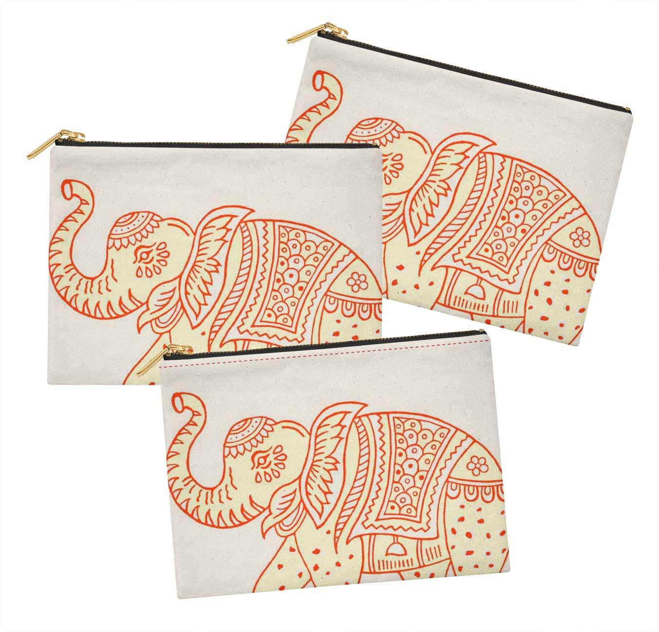 3-Pack Yellow Elephant Printed Cosmetic Bags - 6 x 8 Inch Waterproof Makeup Pouch & Toiletry Organizer for Travel, Gym, and Daily Essentials Storage
