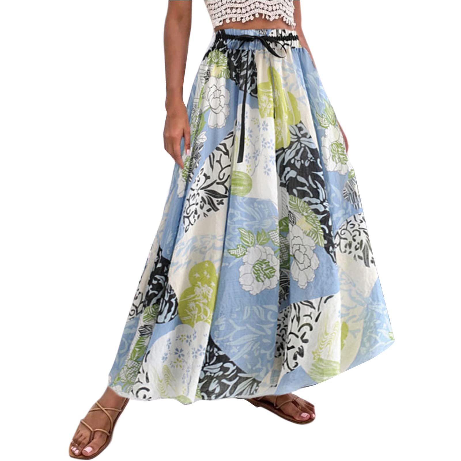 Boho Maxi Skirt for Women - Summer Elastic High Waist Double Layer Flowy Skirt | Casual Cute Skirts for Teen Girls Age 12-14 | Perfect for Beach, Vacation & Boho Fashion Outfits