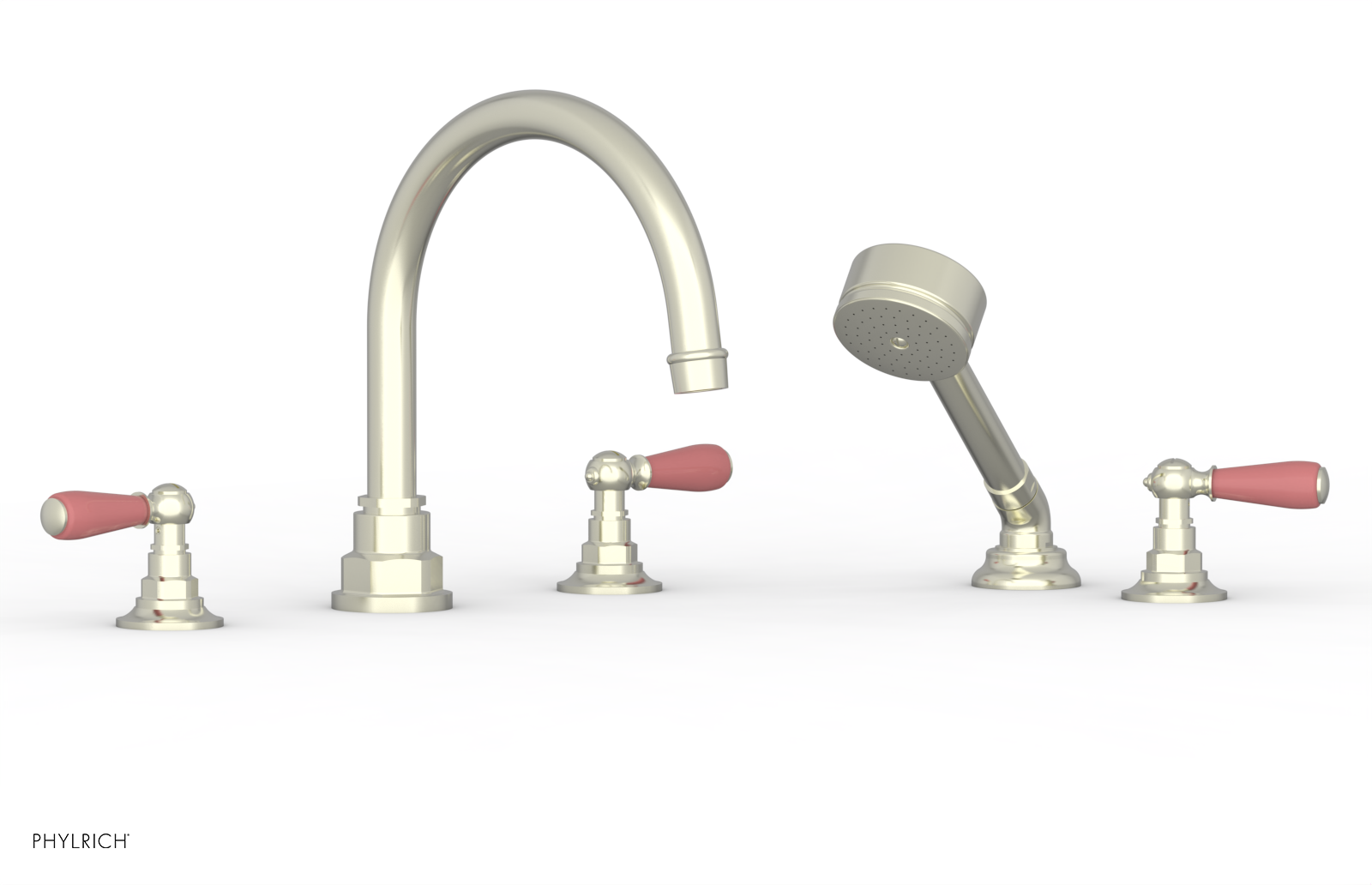 Jamestown Deck Tub Set with Hand Shower & Lever Handles - Pink Accent Bathroom Fixture (Model 165-49) | Perfect for Modern Bathroom Renovations & Spa-Like Relaxation