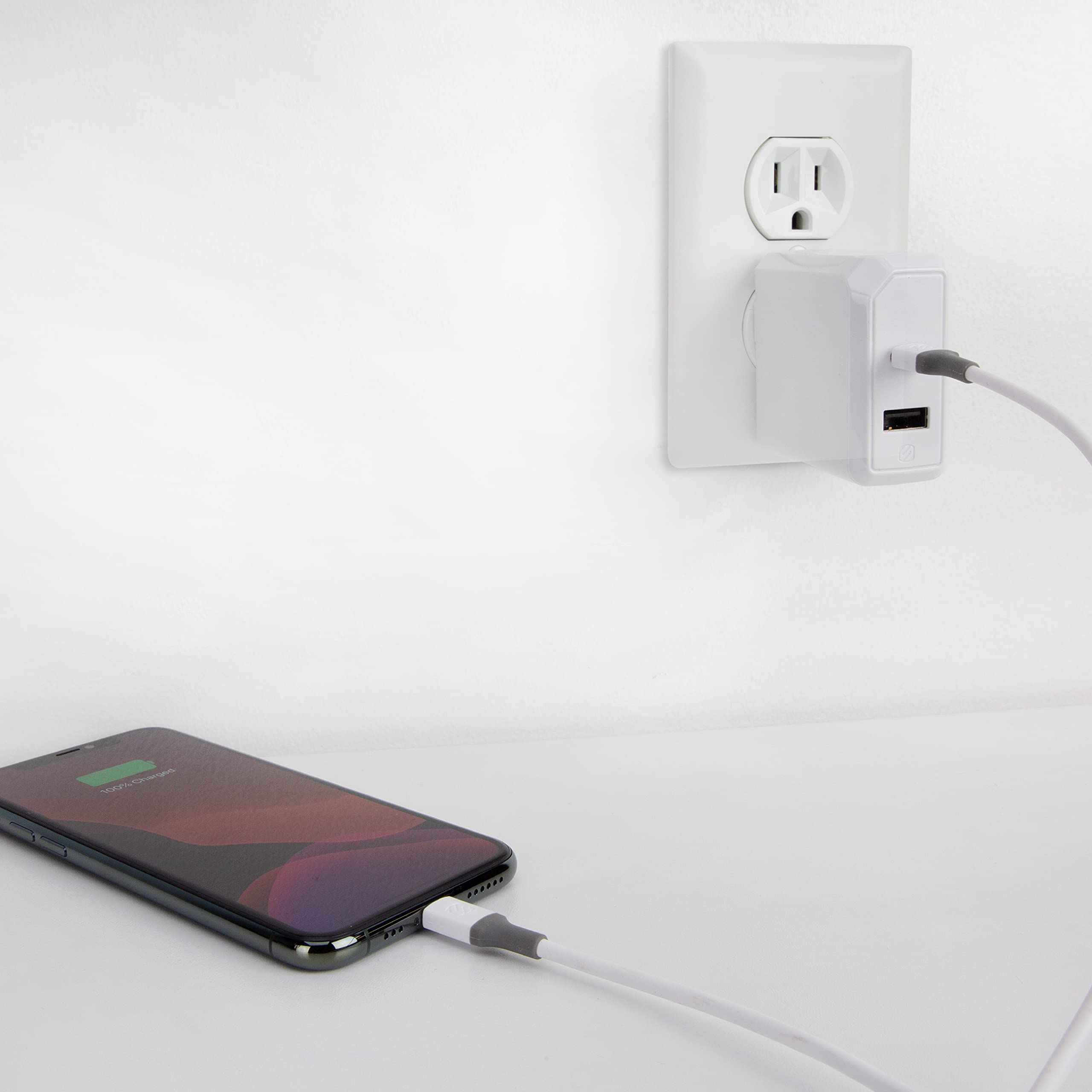 Scosche Ci44WG-SP Strikeline MFI Certified Lightning Charger & Sync Cable 4ft - Fast Charging Cable for iPhone 14/13/12/11/X/8 & More - Durable White/Gray Cable for Home, Office & Travel