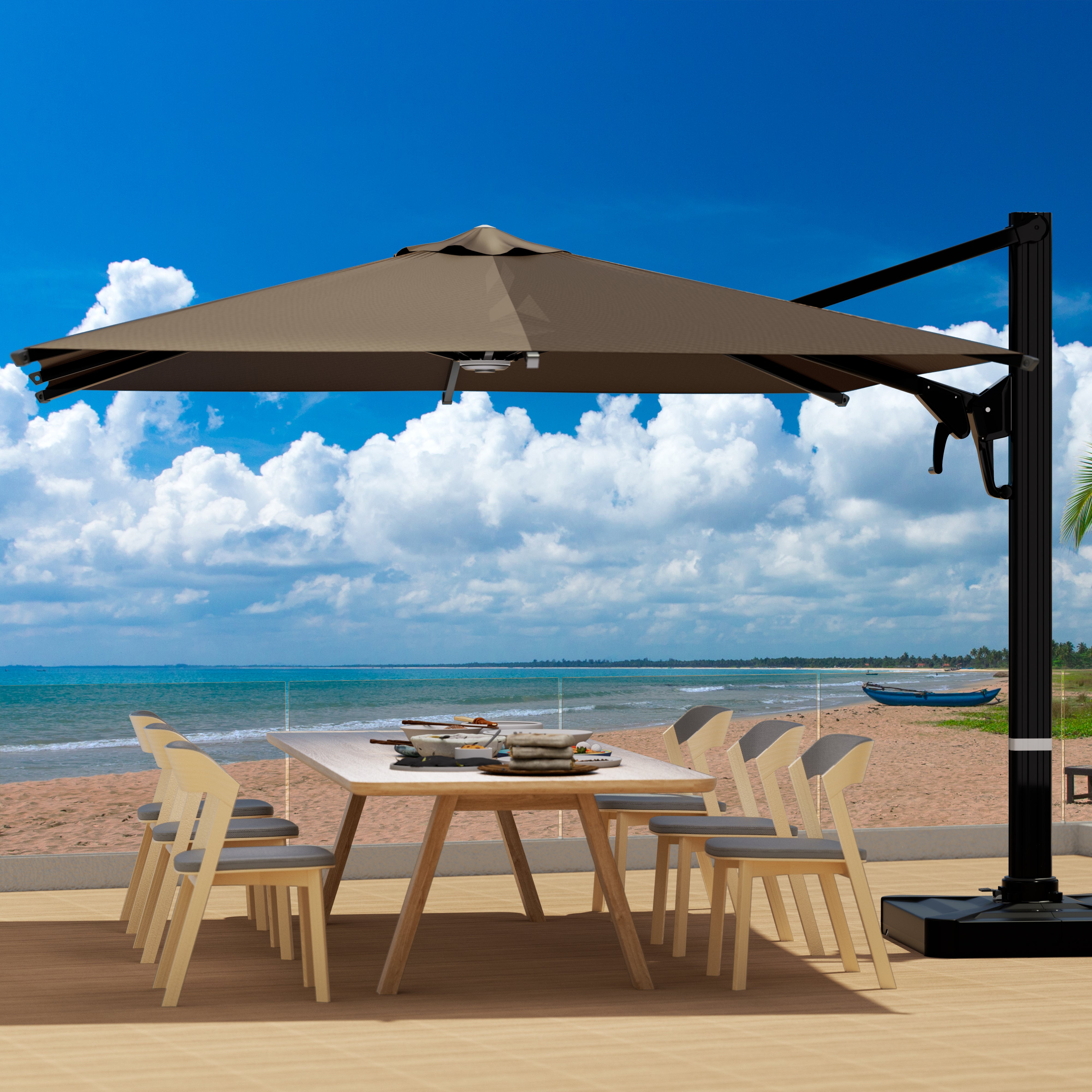 EROMMY 10x10 ft Rectangular Patio Umbrella with Heavy-Duty Steel Frame - Brown - Perfect for Outdoor Dining, Poolside Lounging & Backyard Shade