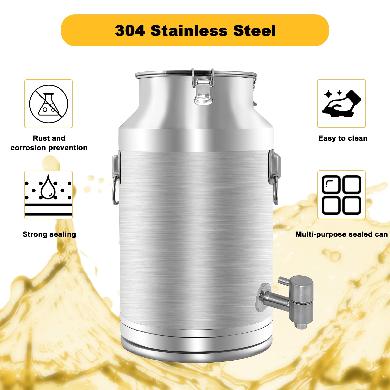 Premium 35L (9.25 Gallon) 304 Stainless Steel Milk Can & Wine Pail with Airtight Lid - Heavy Duty Food Grade Storage Container for Dairy, Brewing, and Liquid Transport - Perfect for Farm Fresh Milk Collection, Home Winemaking, and Commercial Kitchen Use