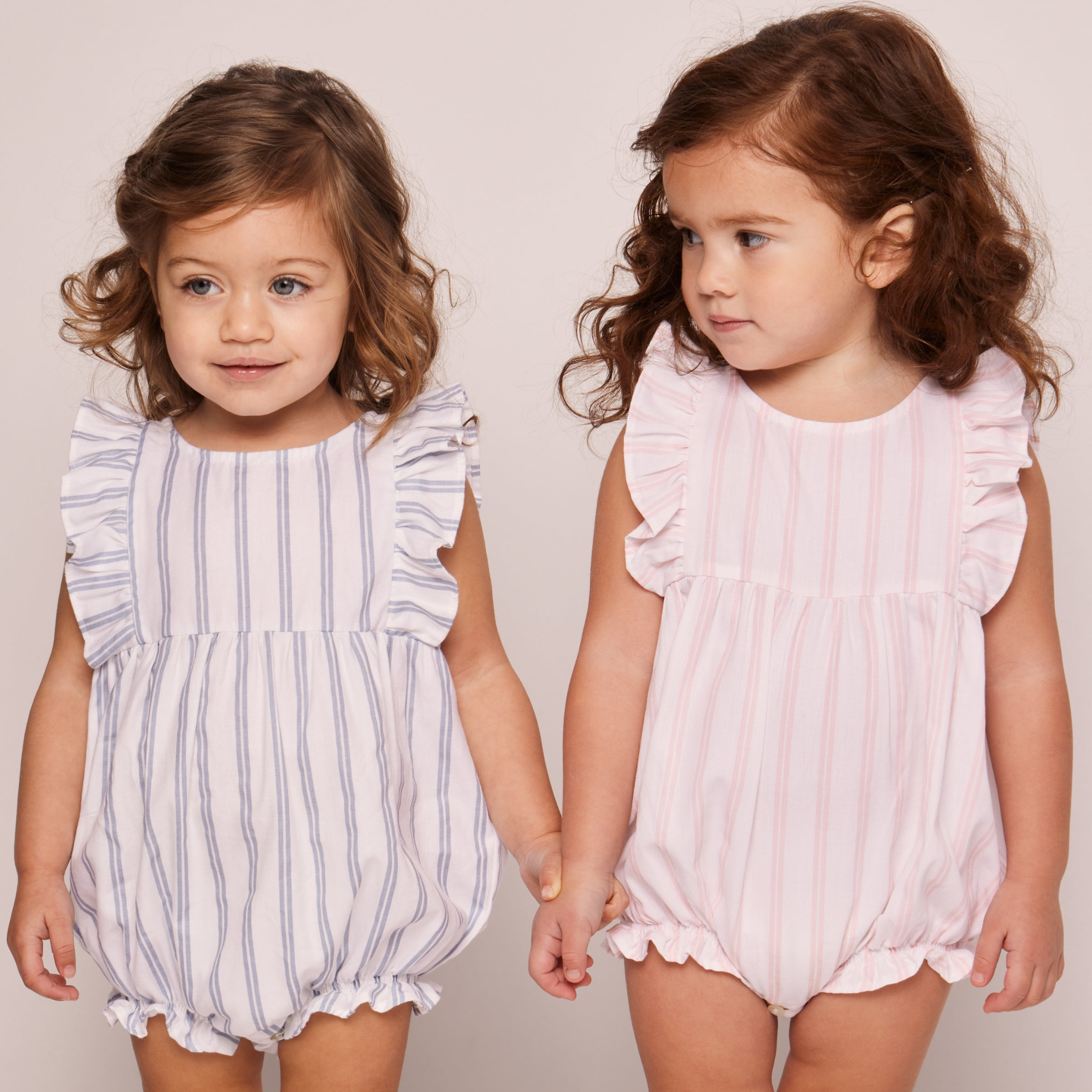 Pink and White Striped Baby Twill Romper with Ruffles - Soft & Comfortable Outfit for Newborns, Infants - Perfect for Playdates, Photo Shoots & Special Occasions