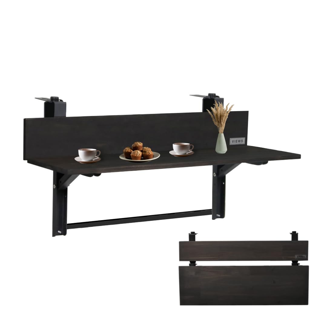 3Ft Folding Balcony Bar Table (Black) - Weather-Resistant Acacia Wood with Adjustable Steel Brackets - Perfect for Outdoor Dining, Small Space Balcony, Deck, Patio, Porch & Backyard Entertaining