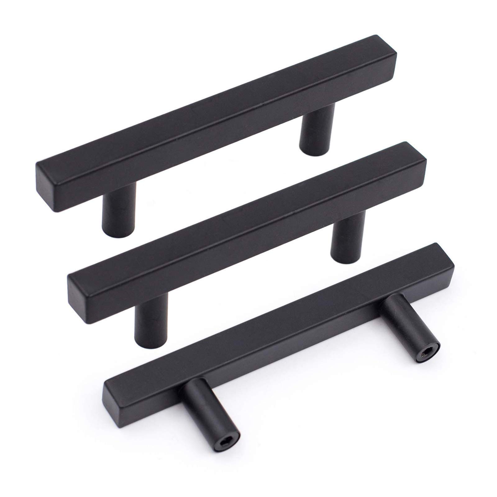 GoldenWarm 12 Pack Black Square Cabinet Handles - Matte Black Drawer Pulls for Kitchen & Bathroom - 3 Inch Hole Center Stainless Steel Hardware - Modern Dresser & Cabinet Pulls for Home Renovation & Furniture Upgrade
